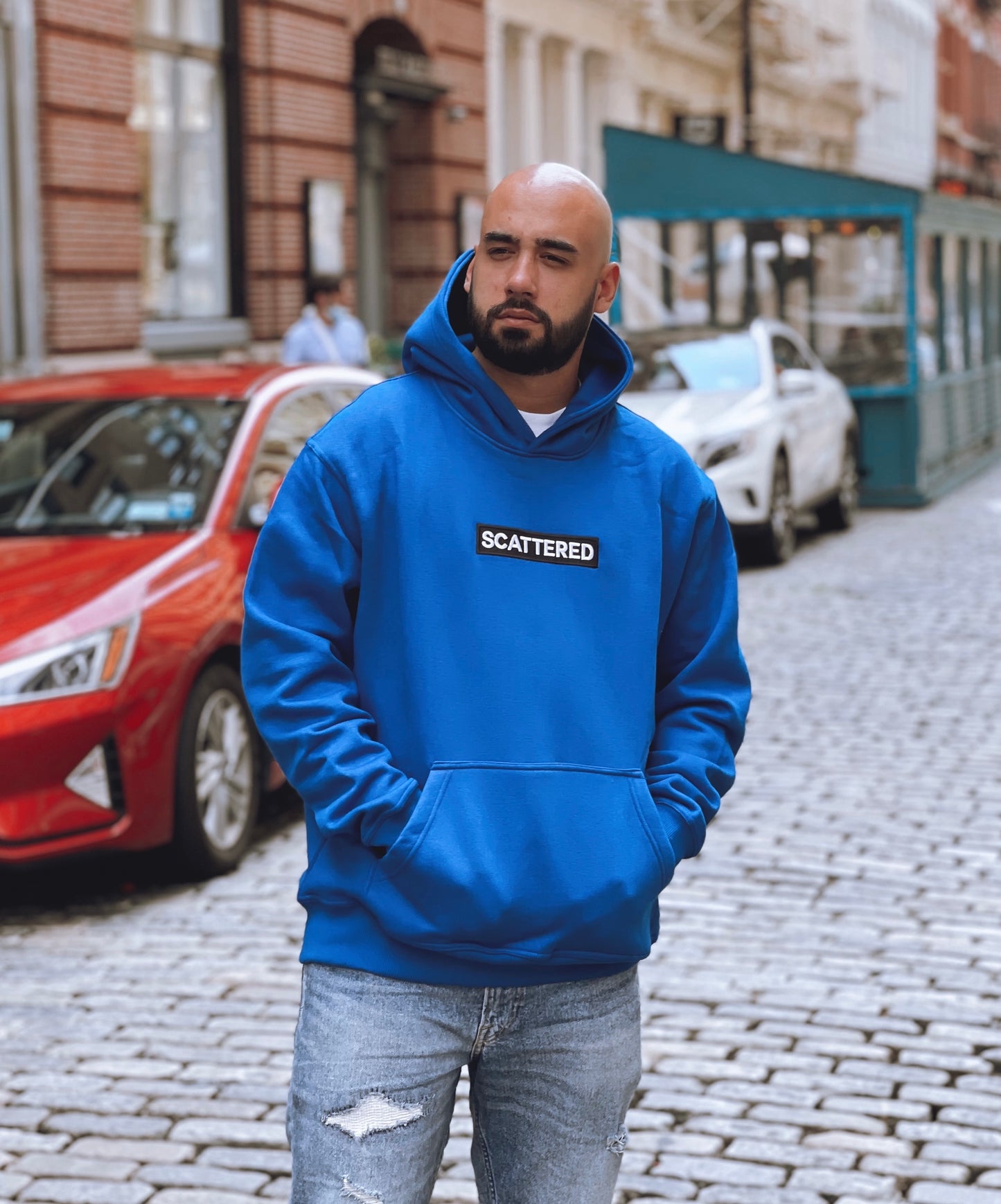Cut and Sew Nipsey Blue Embroidered Box Logo Hoodie Sweatshirt