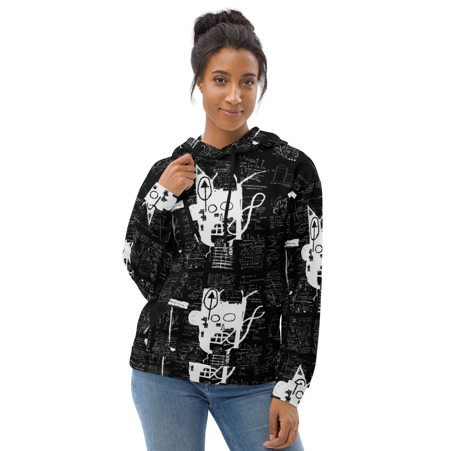 Jean-Michel Basquiat "Untitled" Artwork All Over Printed Black and White Sweatshirt Hoodie Scattered Streetwear