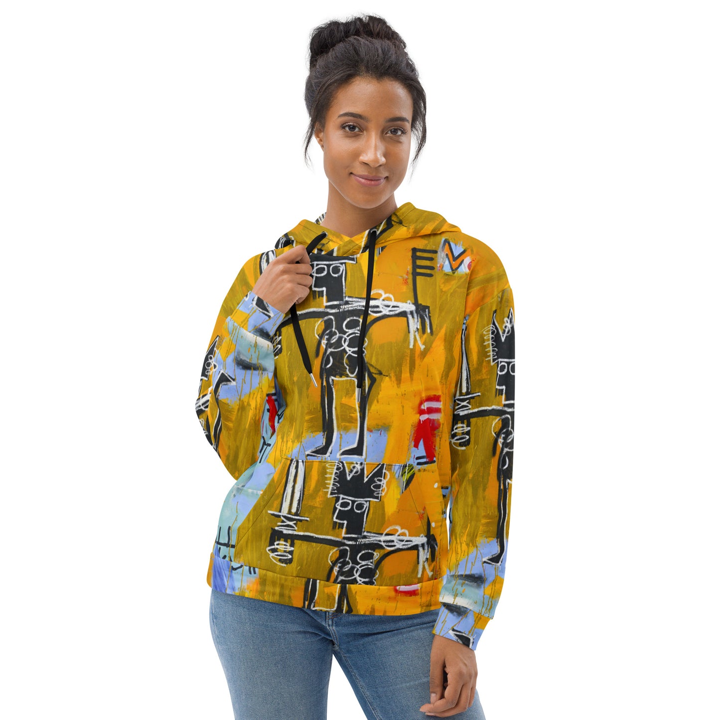 Jean-Michel Basquiat "Julius Caesar on Gold" Artwork All Over Printed Yellow Sweatshirt Hoodie Scattered Streetwear