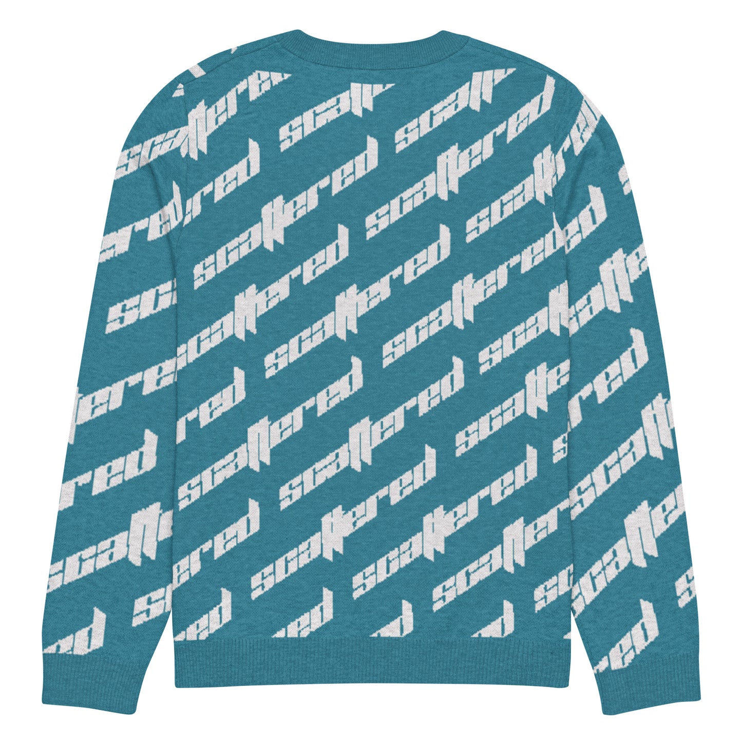 Cyan Blue Scattered Logo Knitted Crewneck Sweater