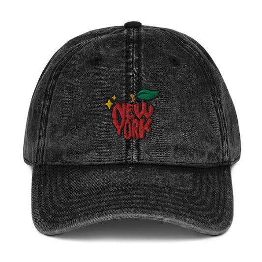 New York '24 Logo Embroidered Vintage Cotton Twill Cap