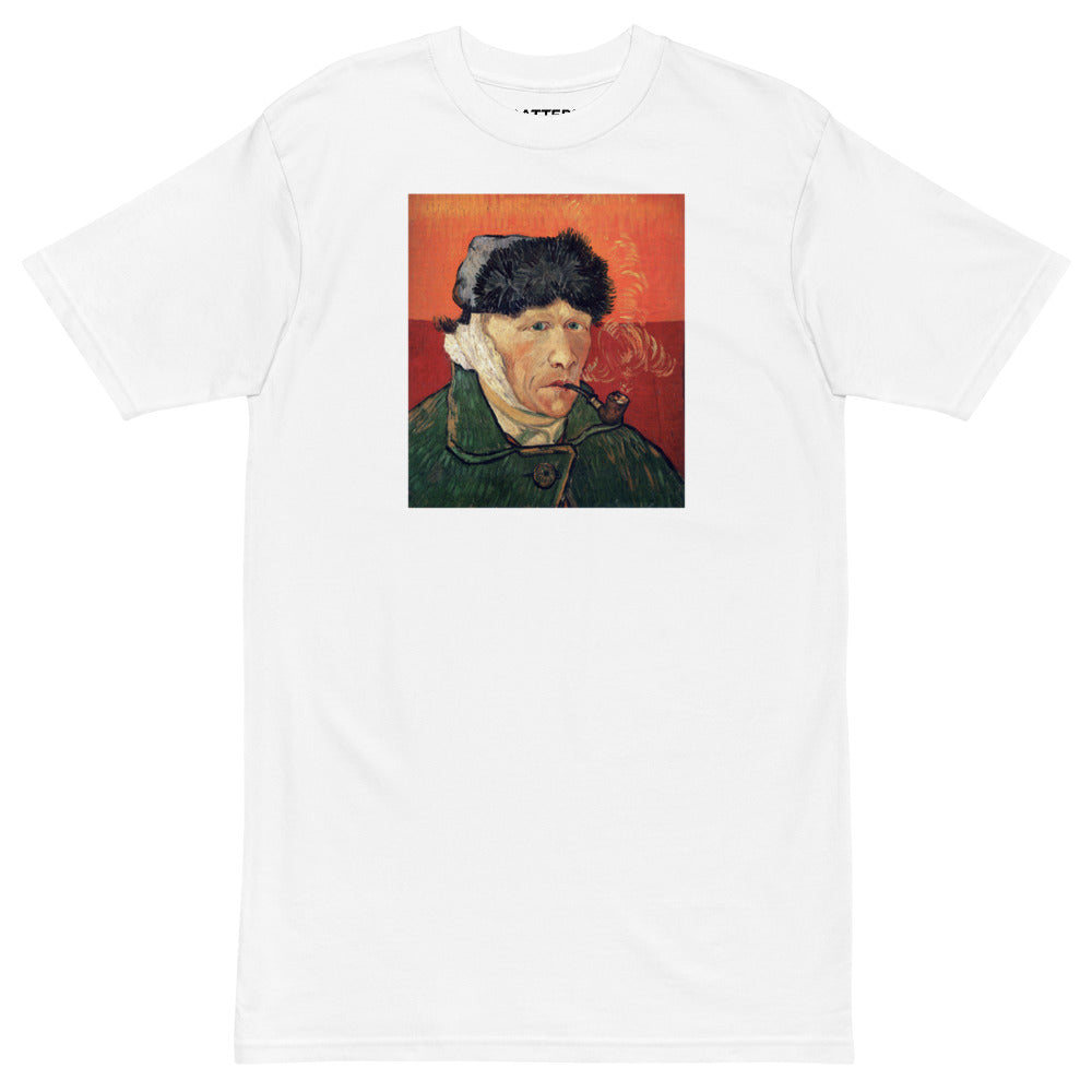 Vincent Van Gogh Self-Portrait with Bandaged Ear and Pipe (1889) Painting Printed Premium White T-shirt Streetwear