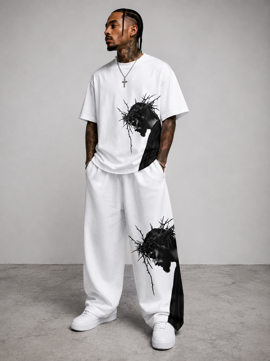 Jesus Christ Crown of Thorns Premium Wide Leg Pants