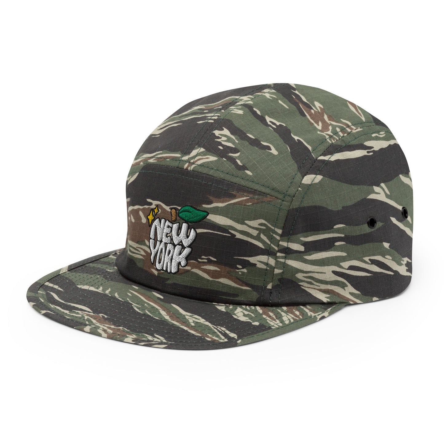New York Apple Logo Embroidered Tiger Camo Five Panel Hat Scattered Streetwear