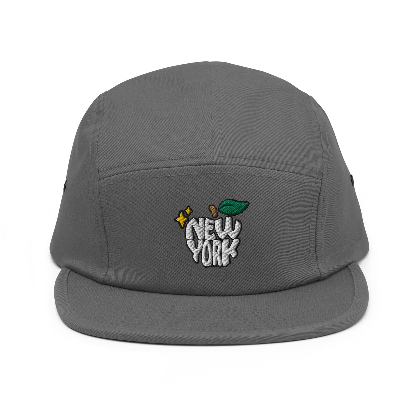 New York Apple Logo Embroidered Grey Five Panel Hat Scattered Streetwear