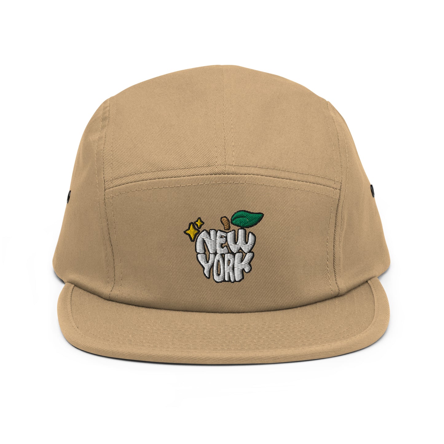 New York Apple Logo Embroidered Khaki Five Panel Hat Scattered Streetwear