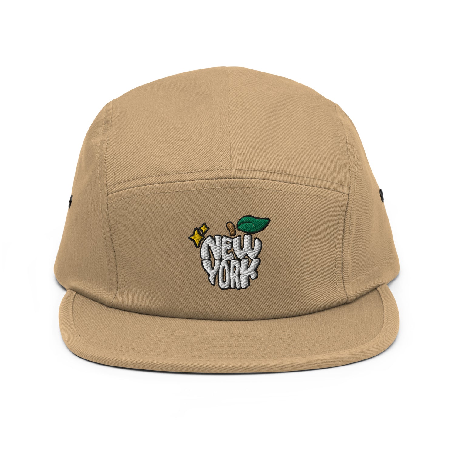 New York Apple Logo Embroidered Khaki Five Panel Hat Scattered Streetwear