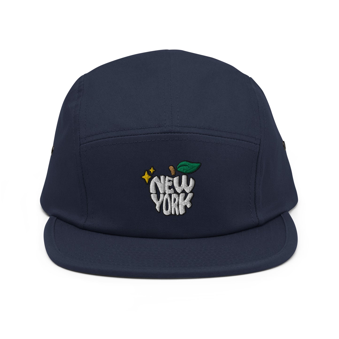New York Apple Logo Embroidered Navy Blue Five Panel Hat Scattered Streetwear