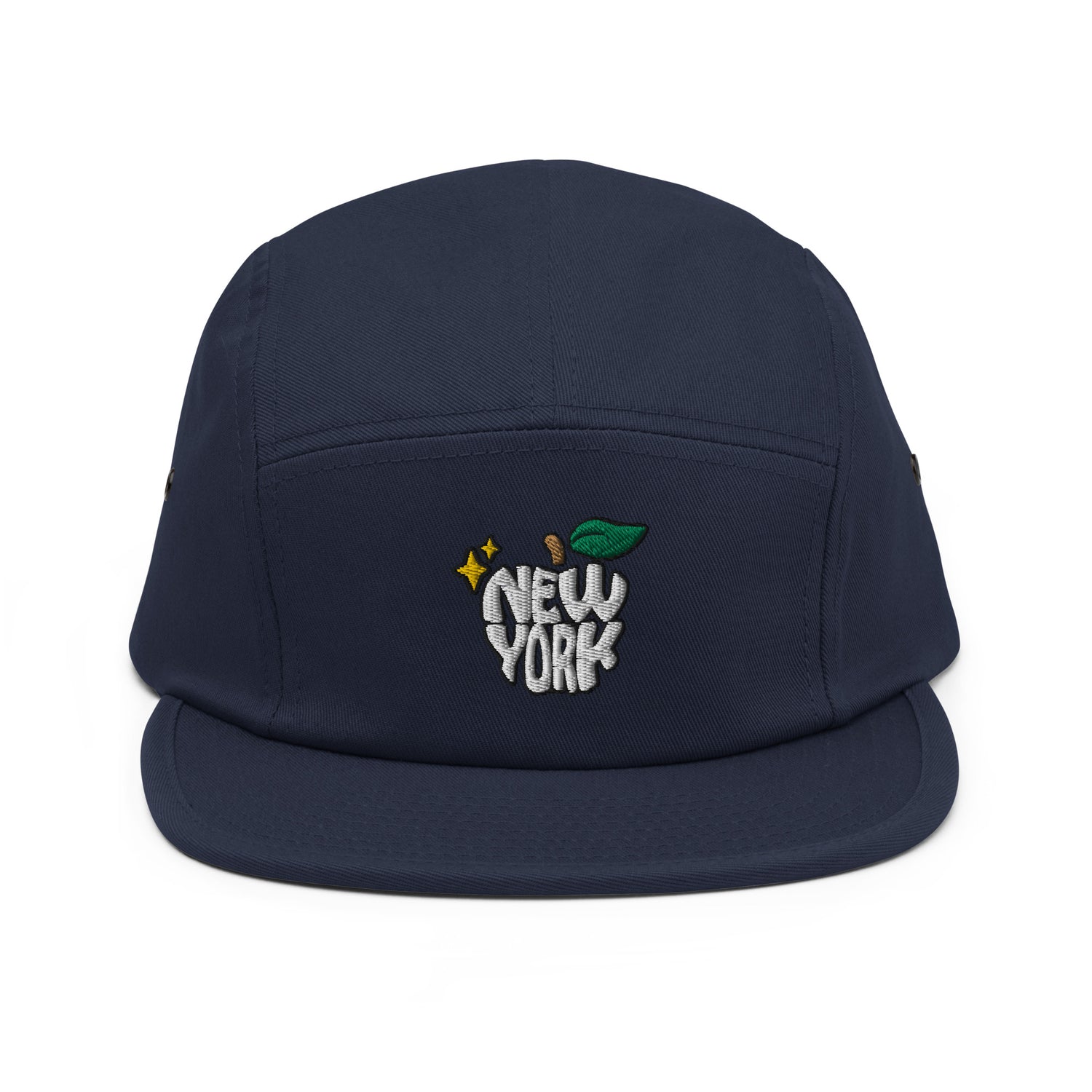New York Apple Logo Embroidered Navy Blue Five Panel Hat Scattered Streetwear