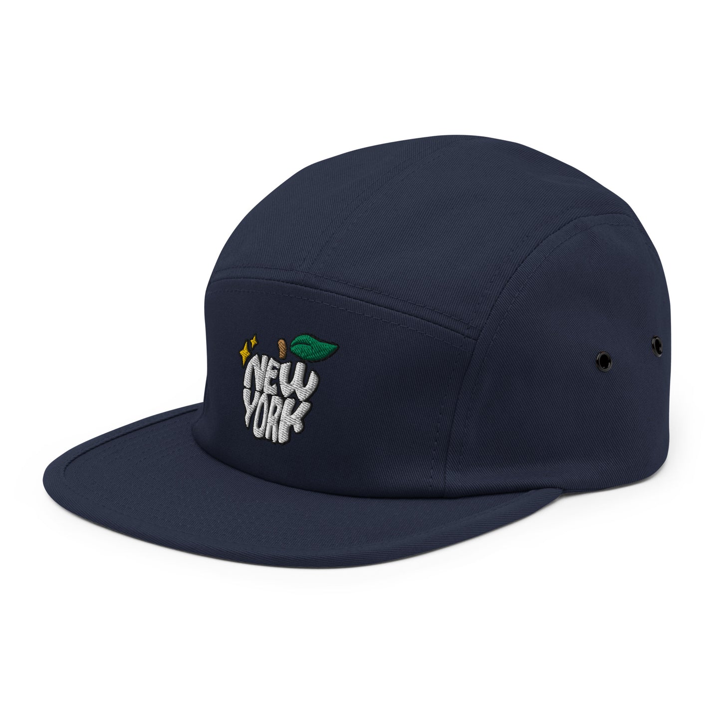 New York Apple Logo Embroidered Navy Blue Five Panel Hat Scattered Streetwear