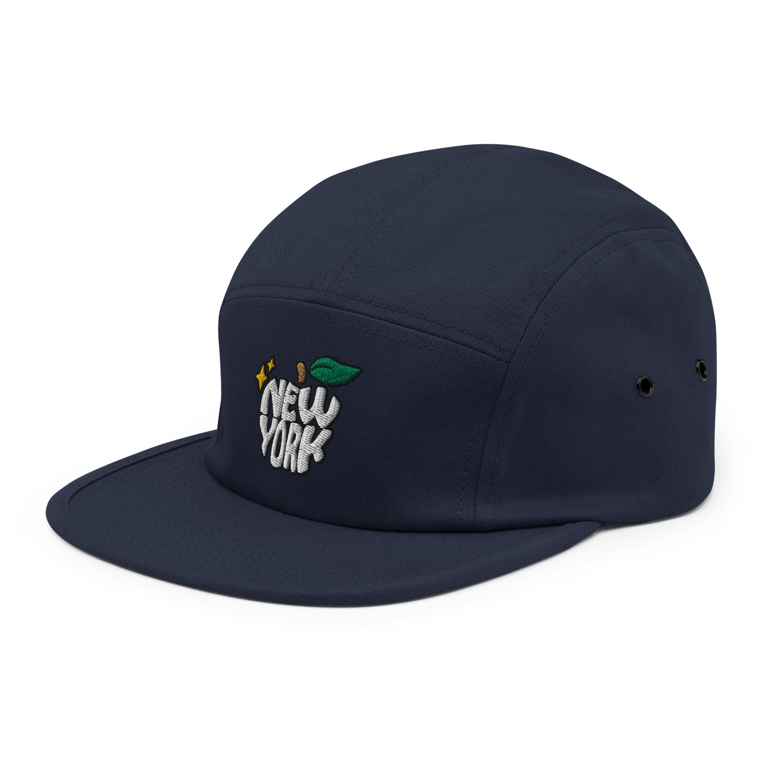 New York Apple Logo Embroidered Navy Blue Five Panel Hat Scattered Streetwear