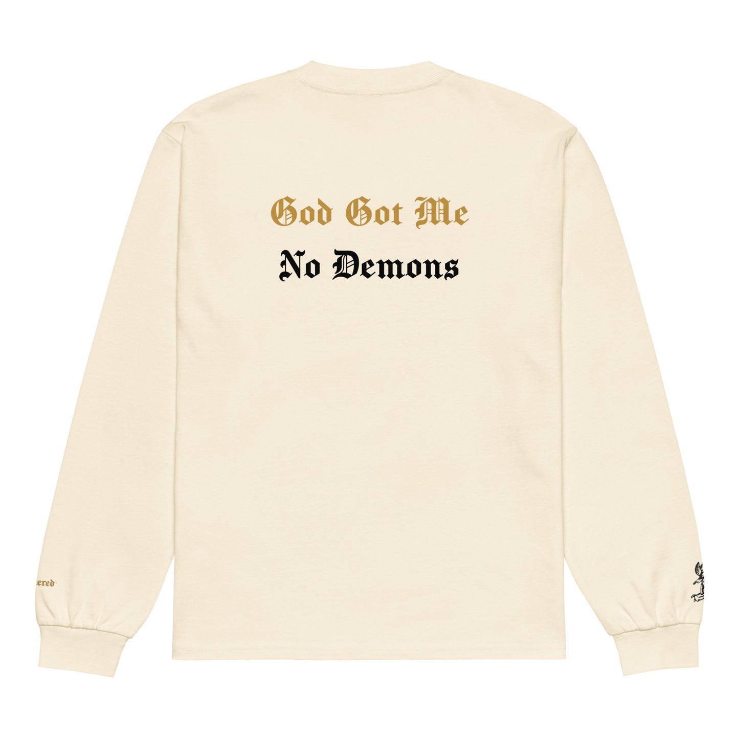 God Got Me - Single Embroidered and Printed Premium Heavyweight Long Sleeve Shirt by Denis Deezy Scattered