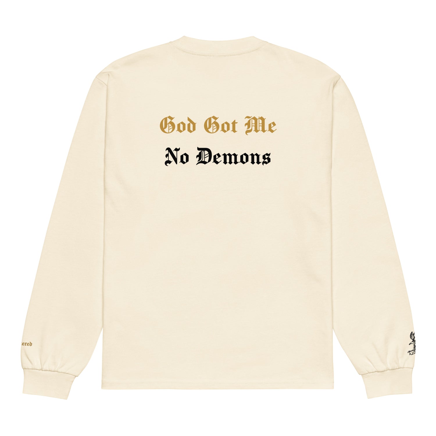 God Got Me - Single Embroidered and Printed Premium Heavyweight Long Sleeve Shirt by Denis Deezy Scattered