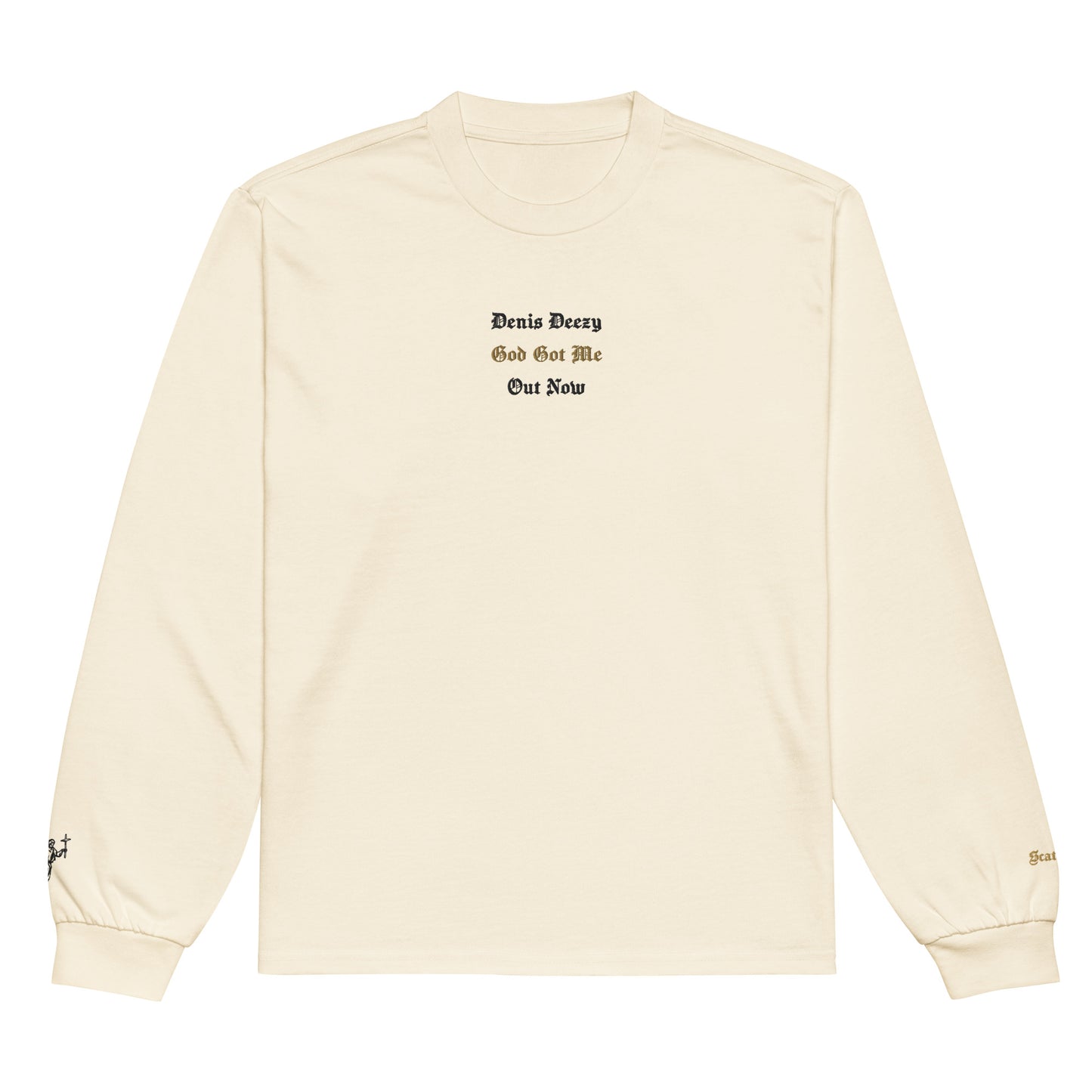 God Got Me - Single Embroidered and Printed Premium Heavyweight Long Sleeve Shirt by Denis Deezy Scattered
