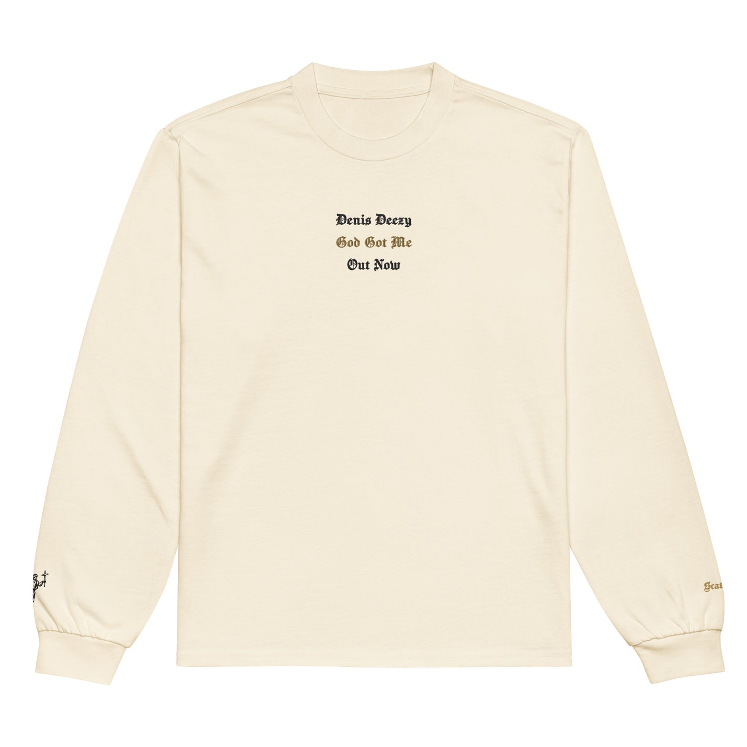 God Got Me - Single Embroidered and Printed Premium Heavyweight Long Sleeve Shirt by Denis Deezy Scattered

