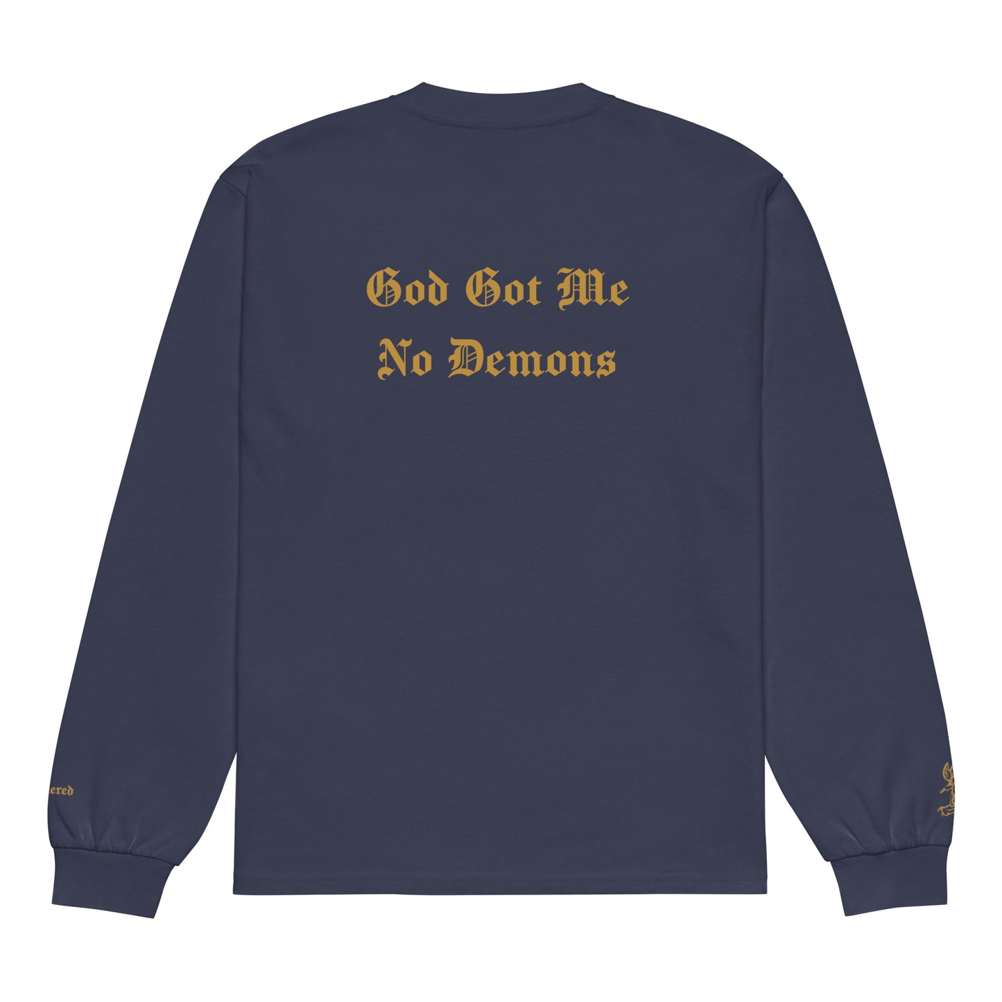 God Got Me - Single Embroidered and Printed Premium Heavyweight Long Sleeve Shirt by Denis Deezy Scattered