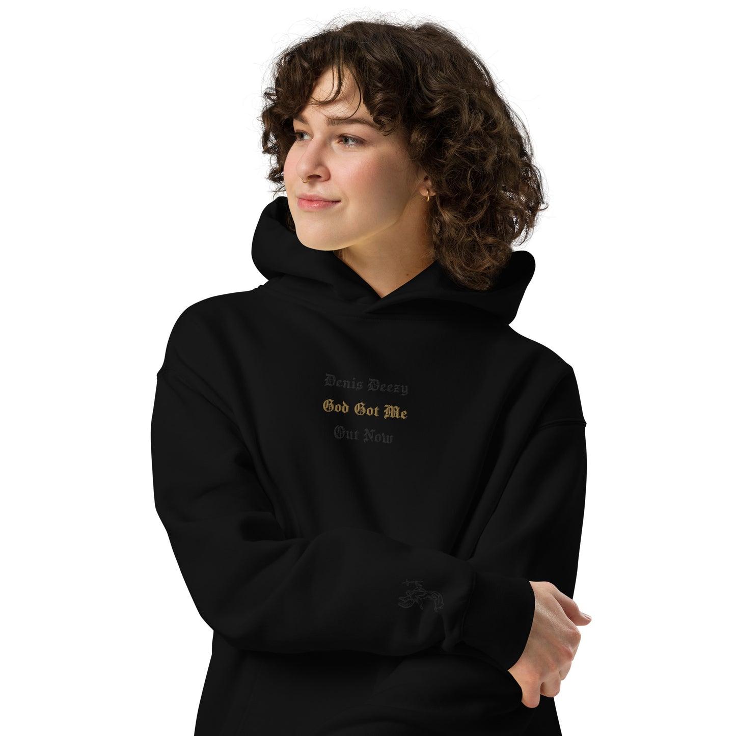 God Got Me - Single Embroidered and Printed Premium Hoodie Sweatshirt by Denis Deezy Scattered
