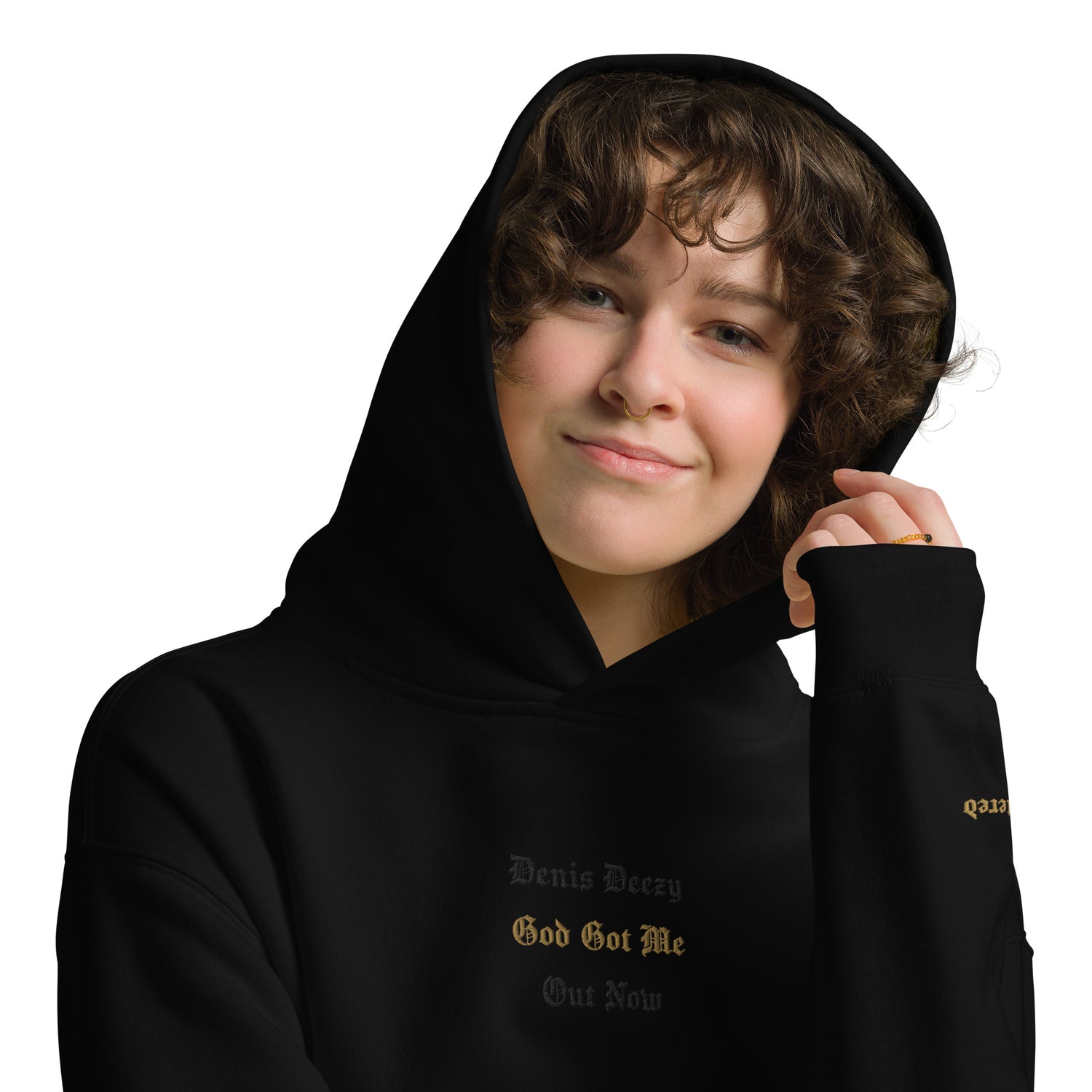 God Got Me - Single Embroidered and Printed Premium Hoodie Sweatshirt by Denis Deezy Scattered