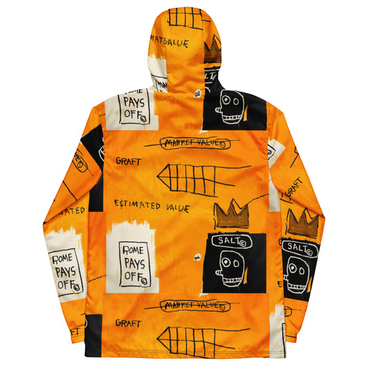 Jean-Michel Basquiat "Rome Pays Off" Artwork Printed Premium Orange Windbreaker Jacket Scattered 