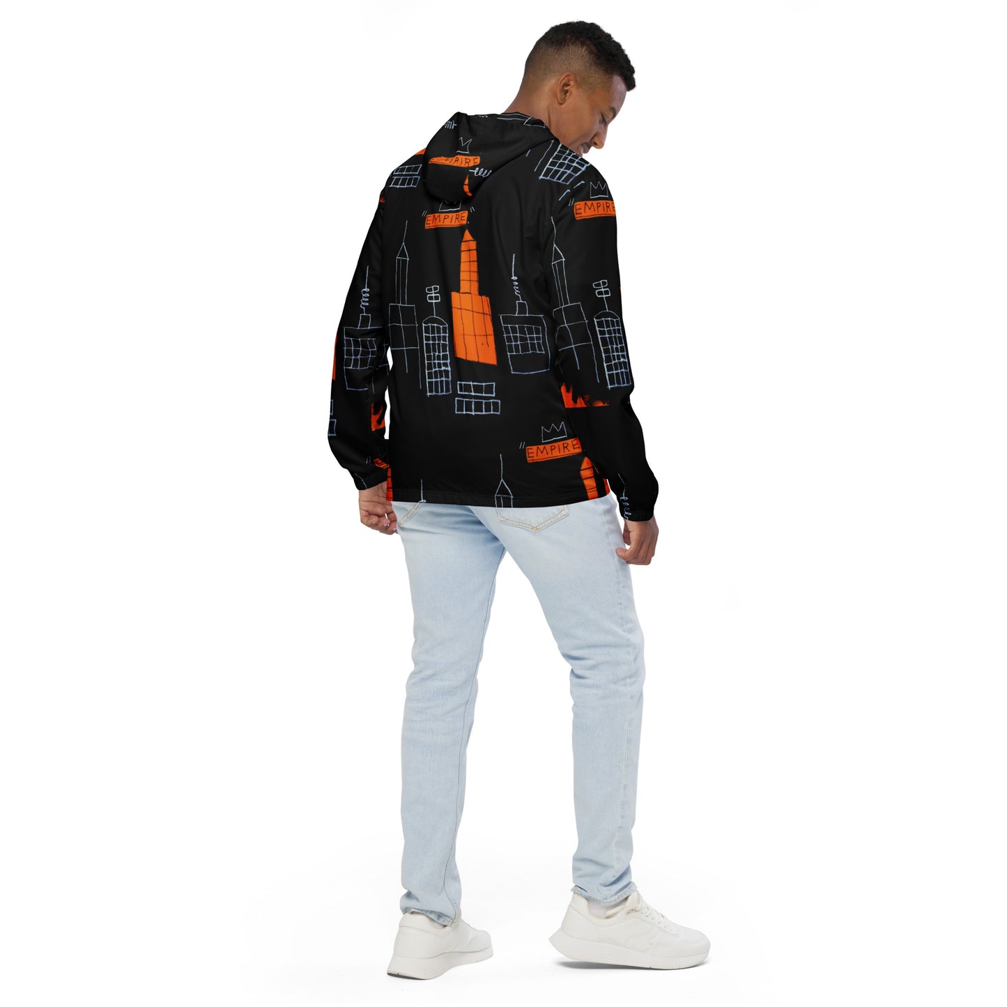 Jean-Michel Basquiat "Mecca" Artwork Printed Premium Black and Orange Windbreaker Jacket Scattered