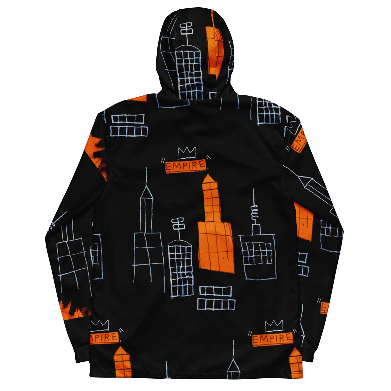 Jean-Michel Basquiat "Mecca" Artwork Printed Premium Black and Orange Windbreaker Jacket Scattered