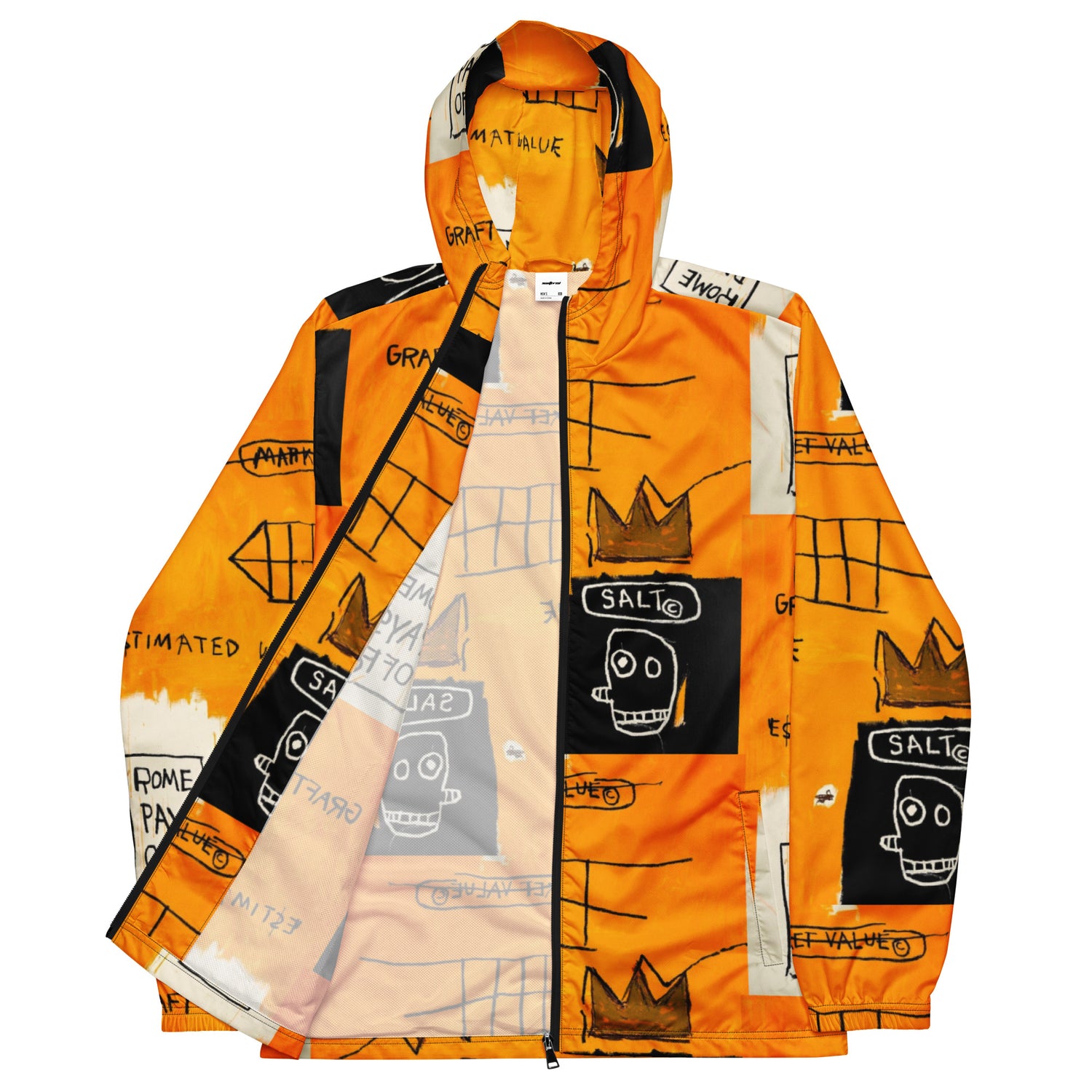 Jean-Michel Basquiat "Rome Pays Off" Artwork Printed Premium Orange Windbreaker Jacket Scattered 