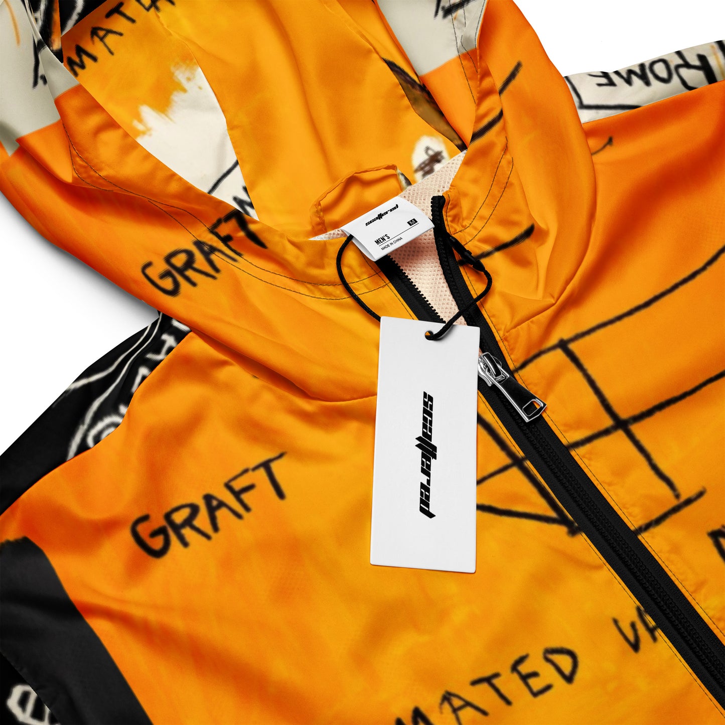 Jean-Michel Basquiat "Rome Pays Off" Artwork Printed Premium Orange Windbreaker Jacket Scattered 