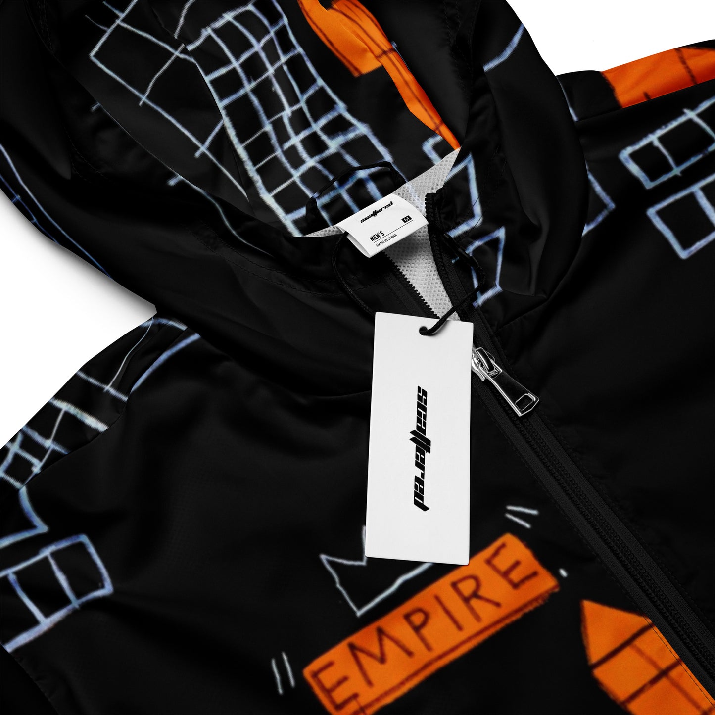 Jean-Michel Basquiat "Mecca" Artwork Printed Premium Black and Orange Windbreaker Jacket Scattered