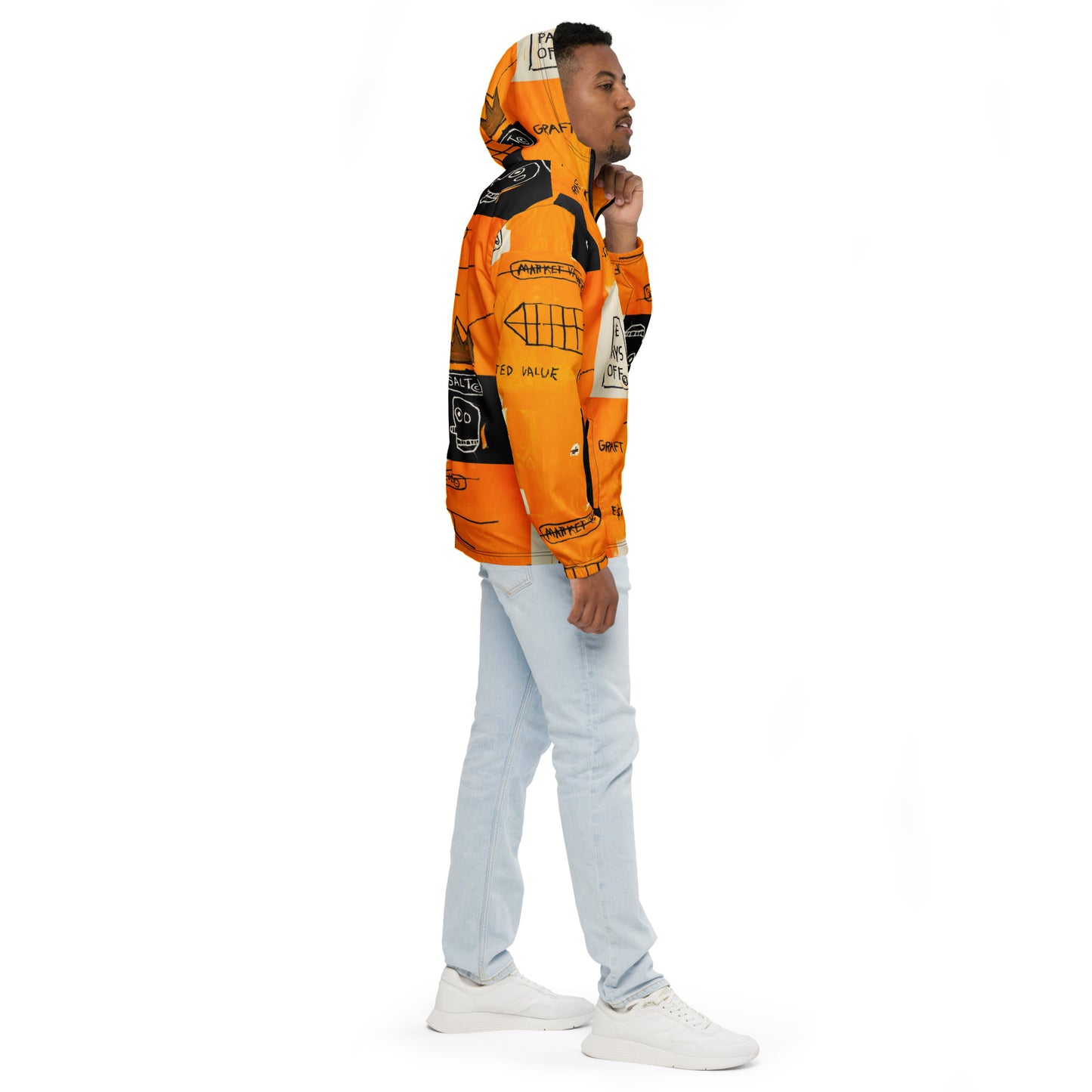 Jean-Michel Basquiat "Rome Pays Off" Artwork Printed Premium Orange Windbreaker Jacket Scattered 