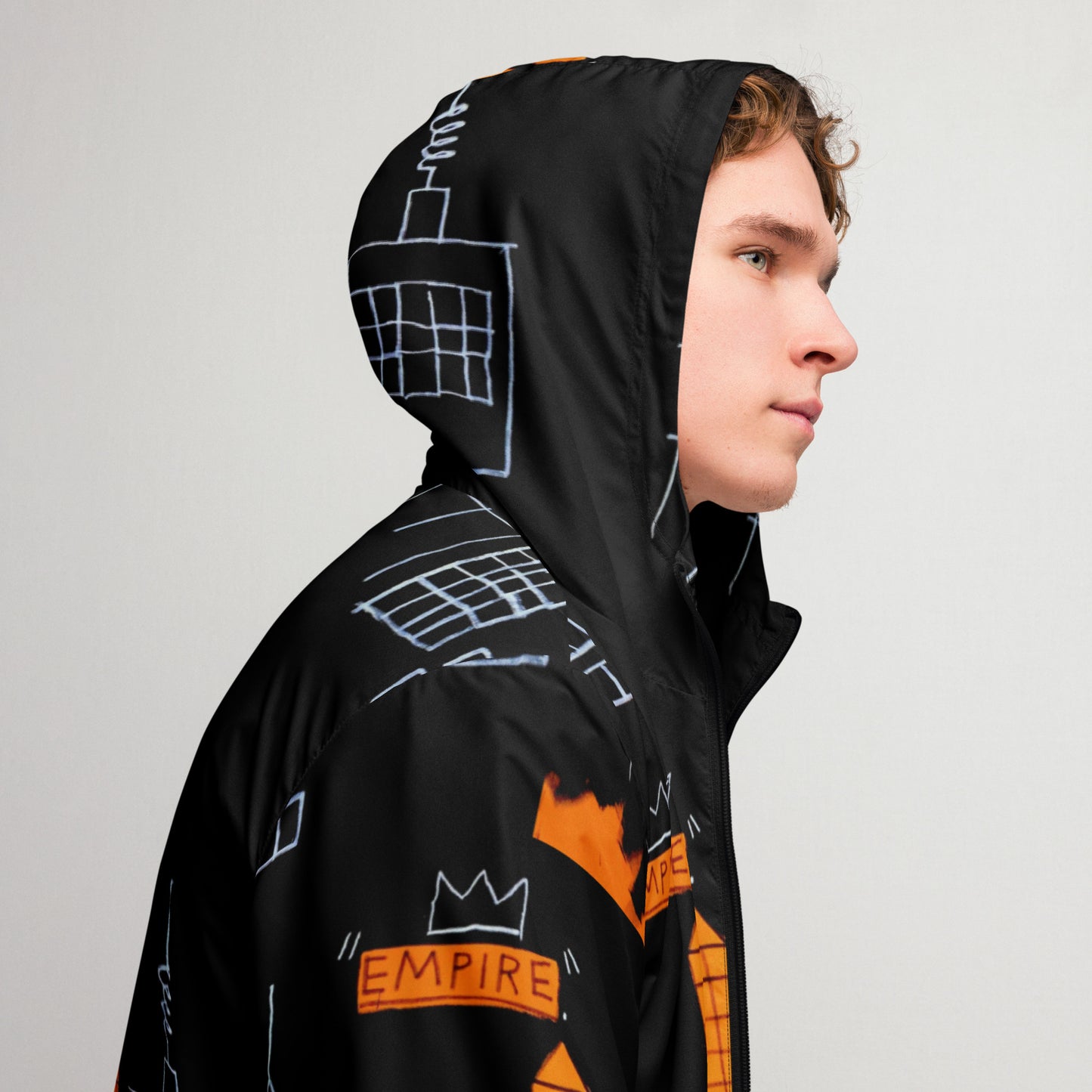 Jean-Michel Basquiat "Mecca" Artwork Printed Premium Black and Orange Windbreaker Jacket Scattered