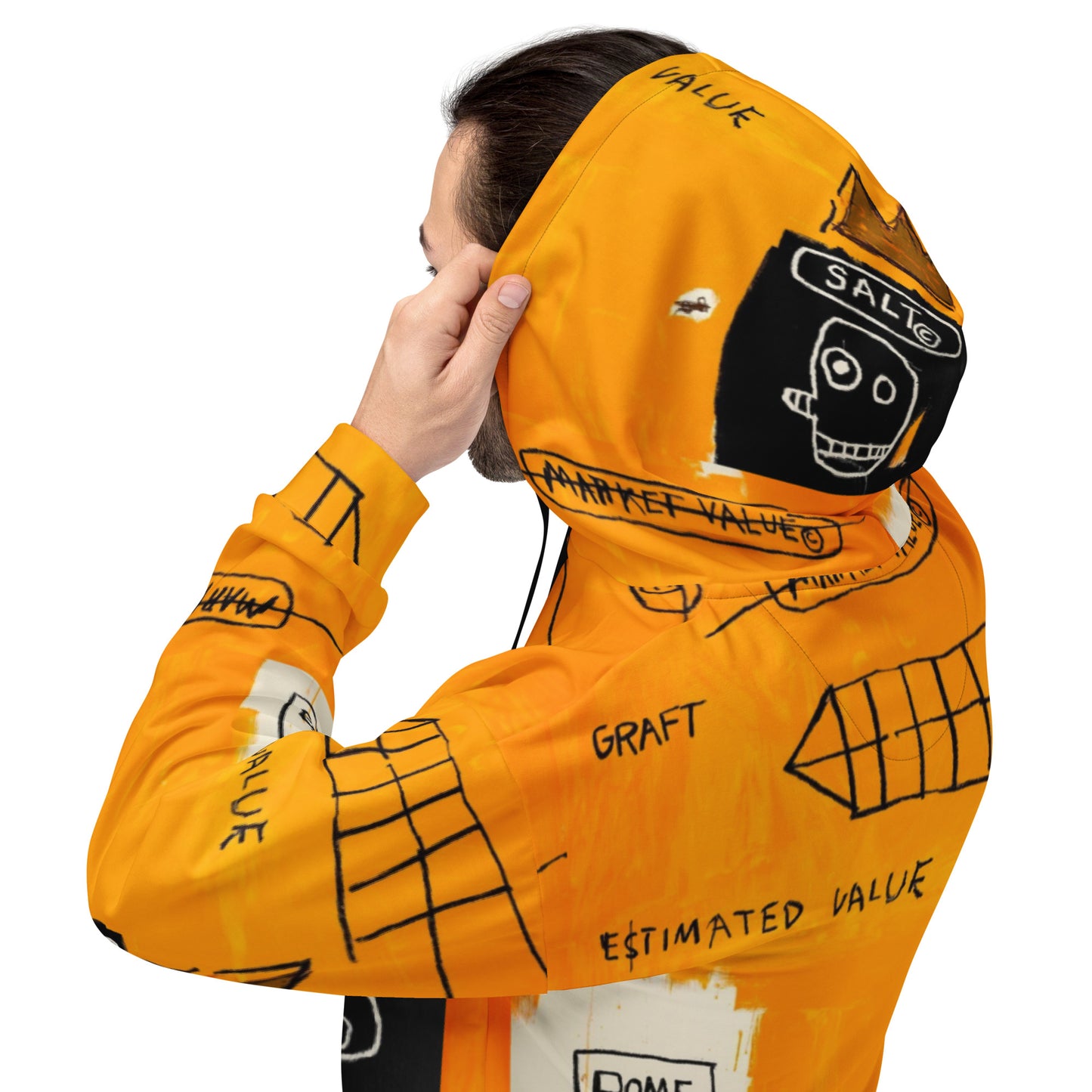 Jean-Michel Basquiat "Rome Pays Off" Artwork Printed Sweatshirt Orange Hoodie Scattered Streetwear