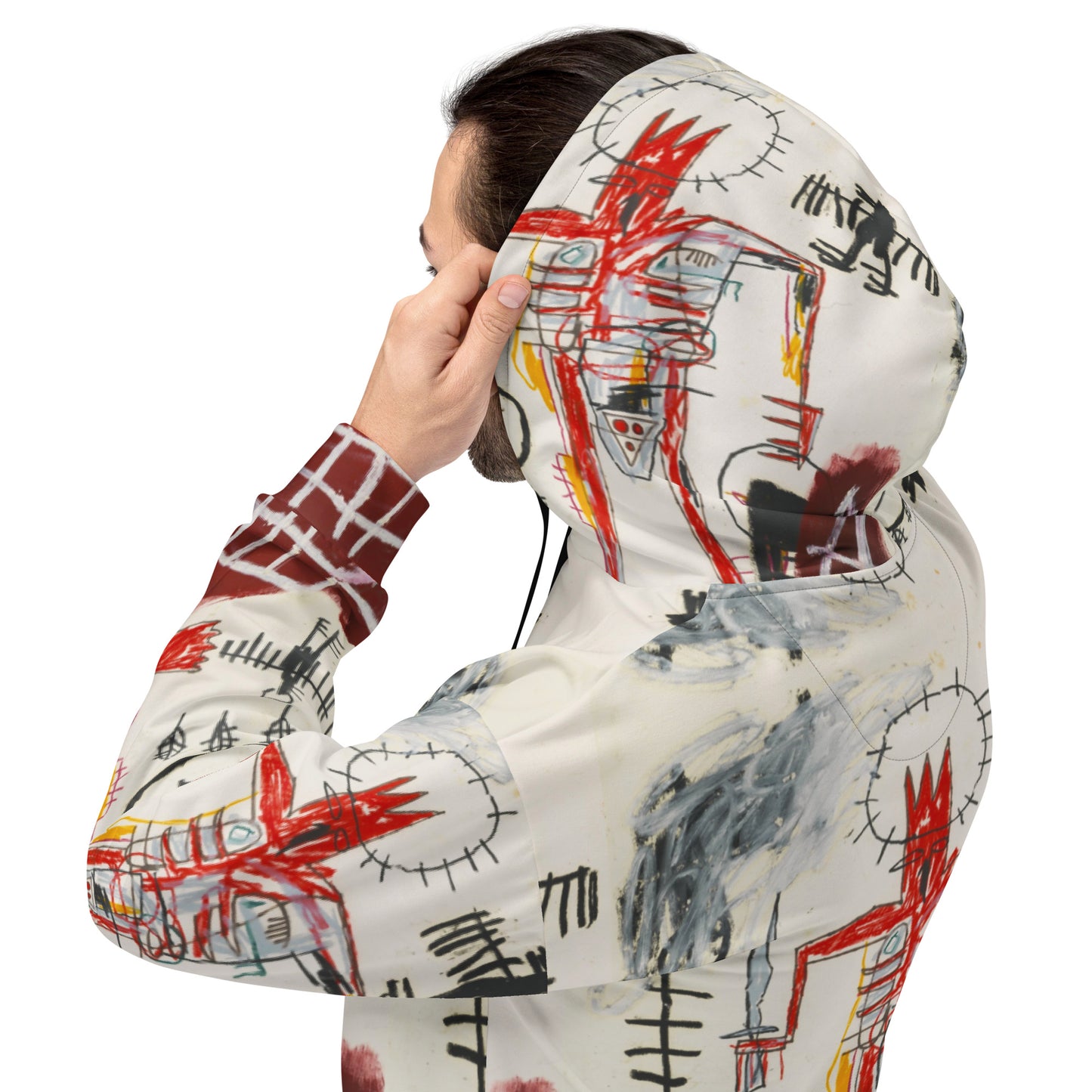 Jean-Michel Basquiat "Untitled" Artwork All Over Printed White and Red Sweatshirt Hoodie Scattered Streetwear