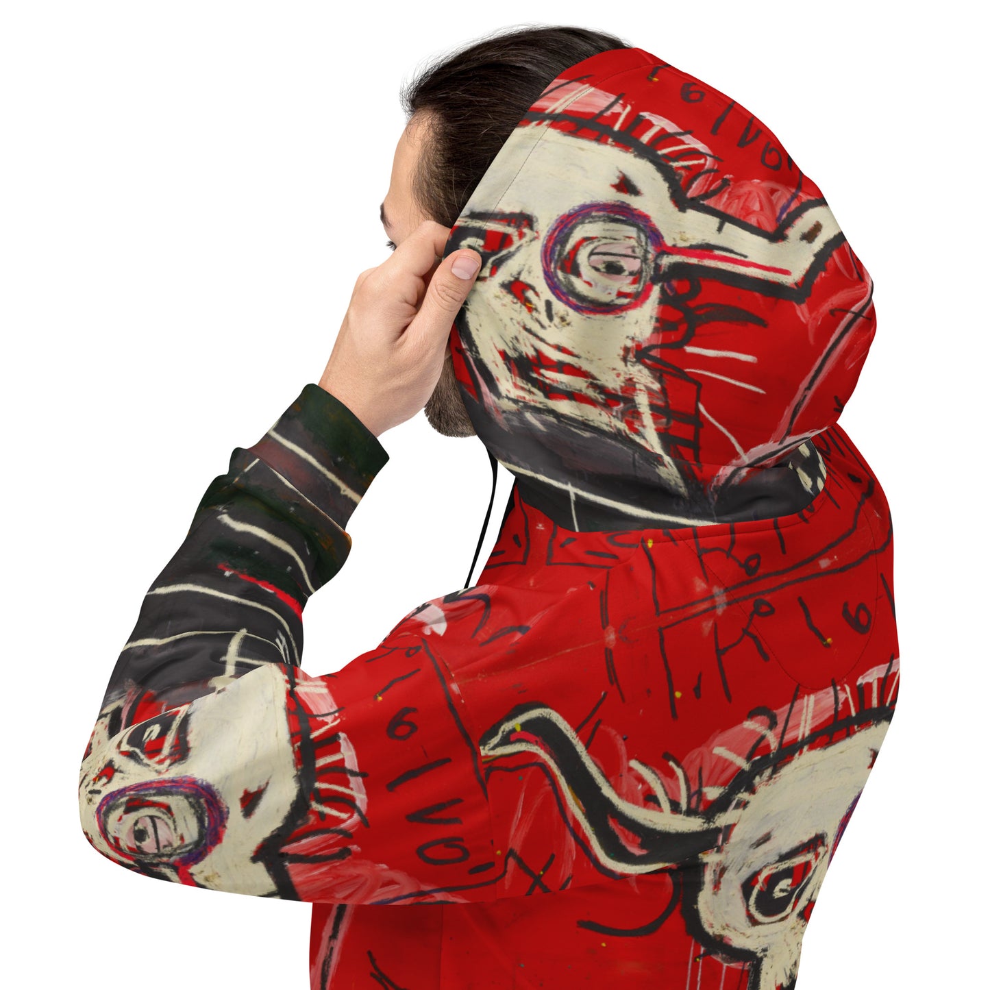 Jean-Michel Basquiat "Cabra" Artwork All Over Printed Red and Black Sweatshirt Hoodie Scattered Streetwear