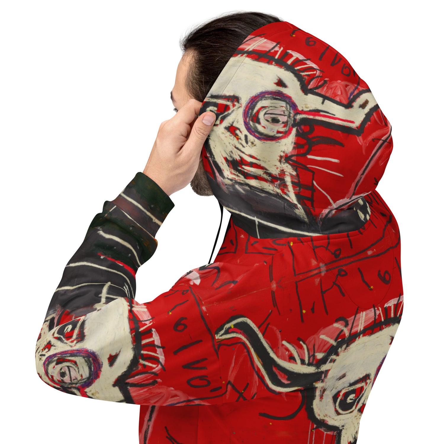 Jean-Michel Basquiat "Cabra" Artwork All Over Printed Red and Black Sweatshirt Hoodie Scattered Streetwear