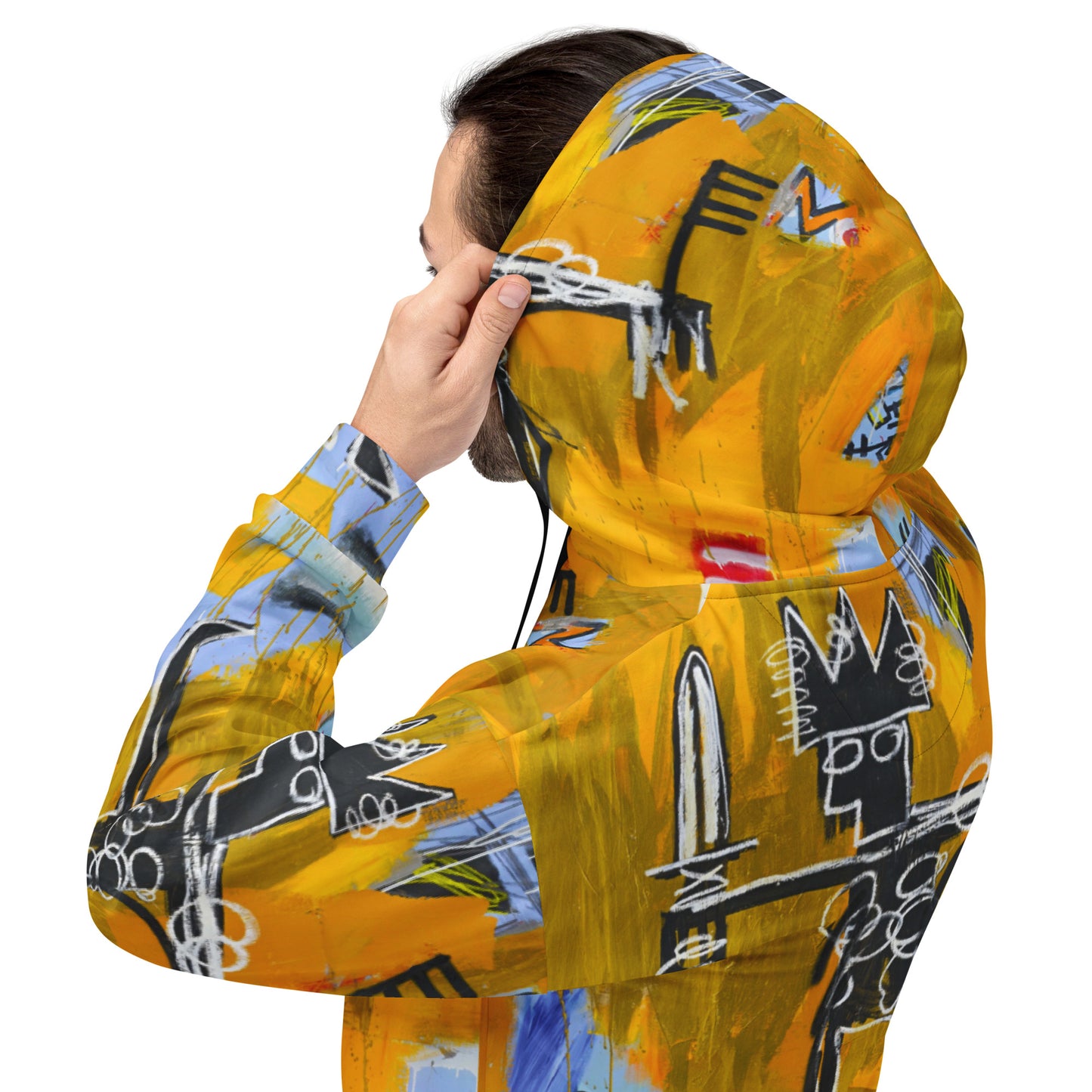 Jean-Michel Basquiat "Julius Caesar on Gold" Artwork All Over Printed Yellow Sweatshirt Hoodie Scattered Streetwear