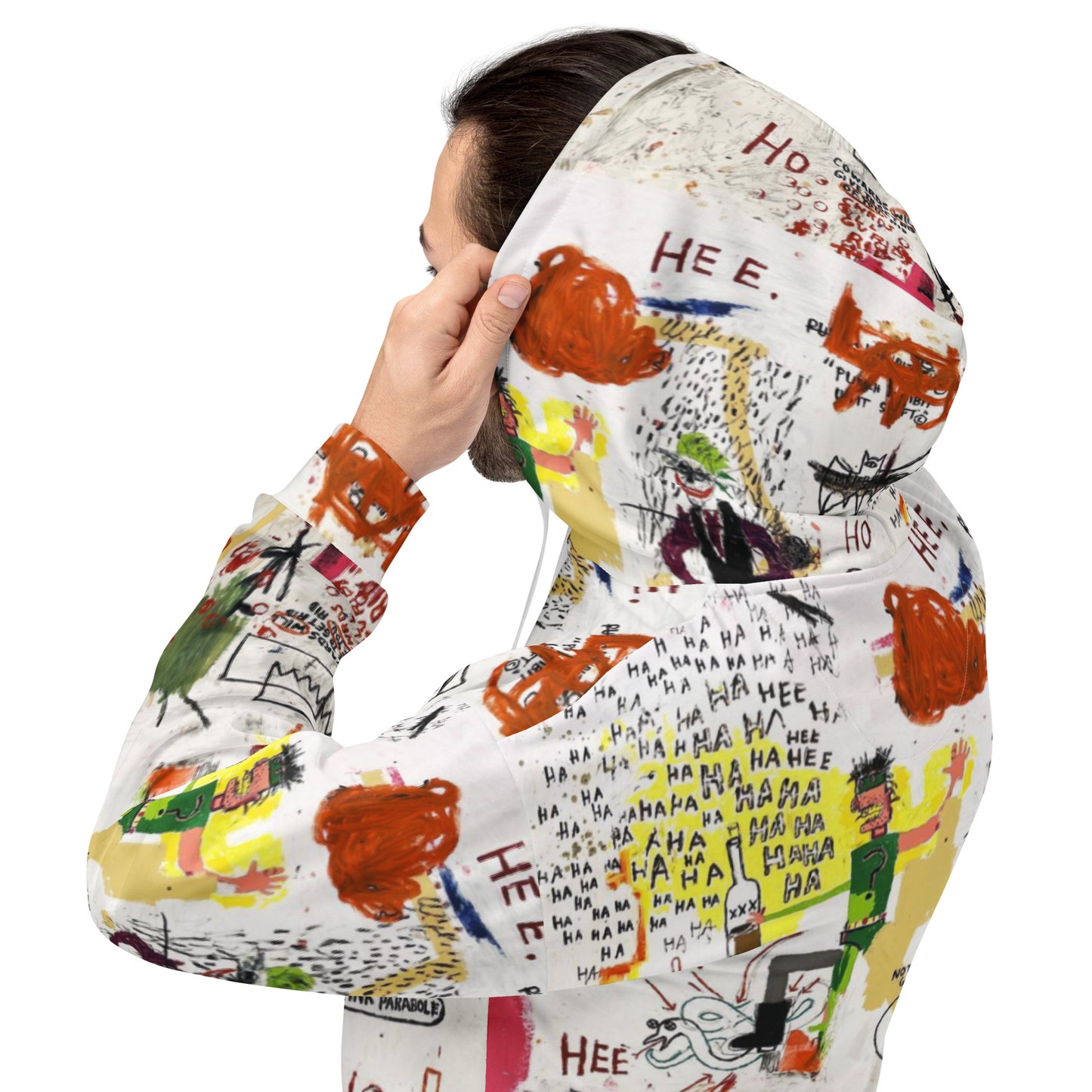 Jean-Michel Basquiat "Riddle Me This Batman" Artwork All Over Printed White Sweatshirt Hoodie Scattered Streetwear