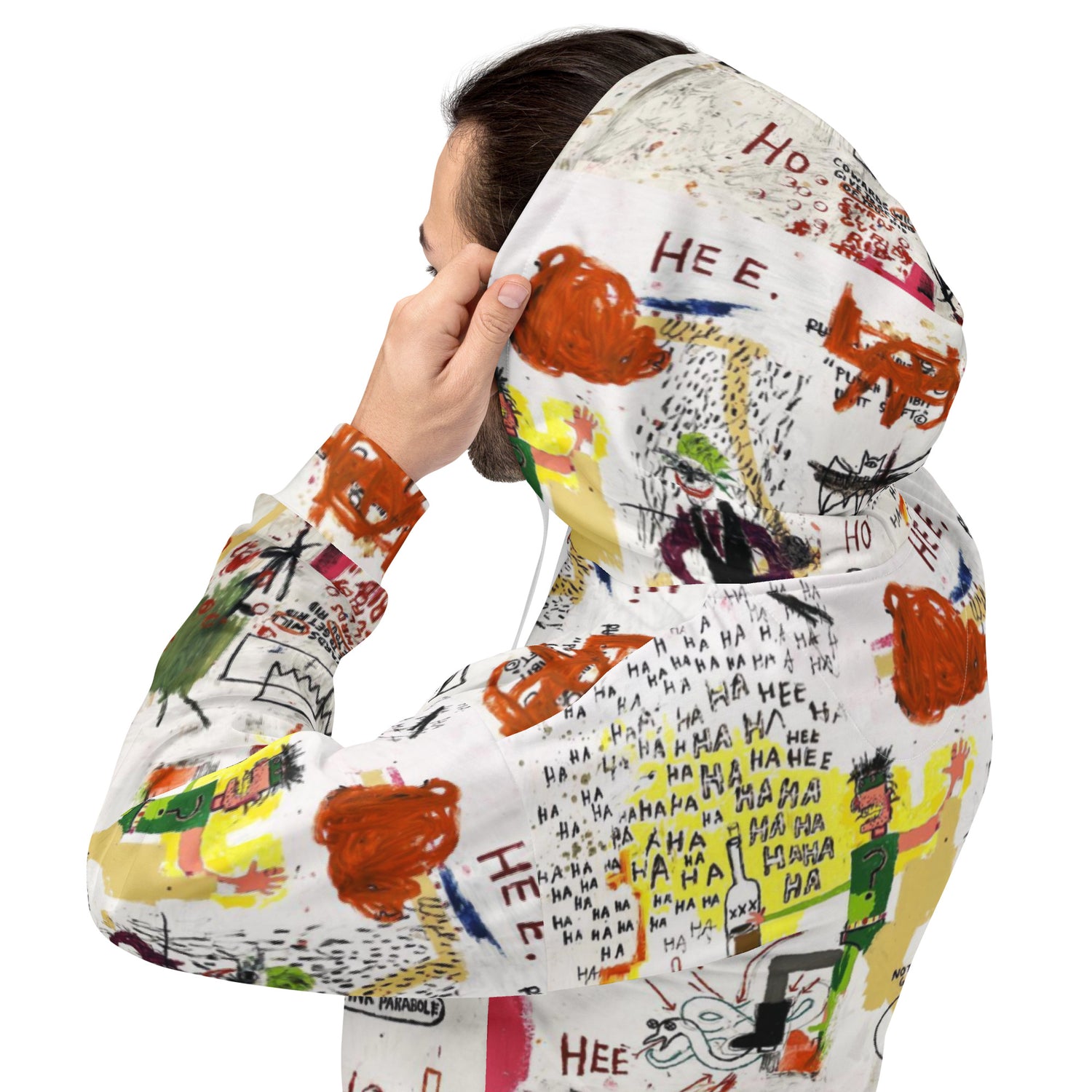 Jean-Michel Basquiat "Riddle Me This Batman" Artwork All Over Printed White Sweatshirt Hoodie Scattered Streetwear