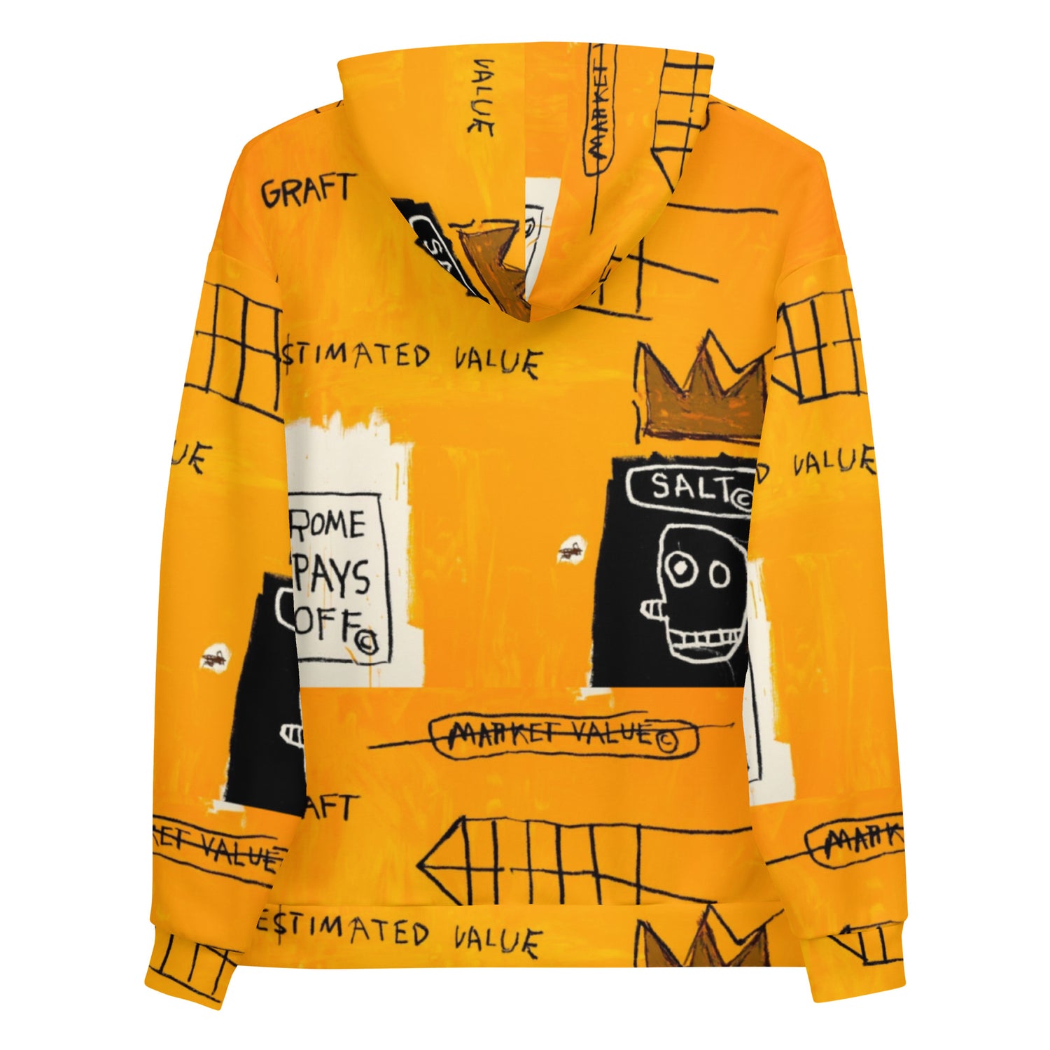 Jean-Michel Basquiat "Rome Pays Off" Artwork Printed Sweatshirt Orange Hoodie Scattered Streetwear