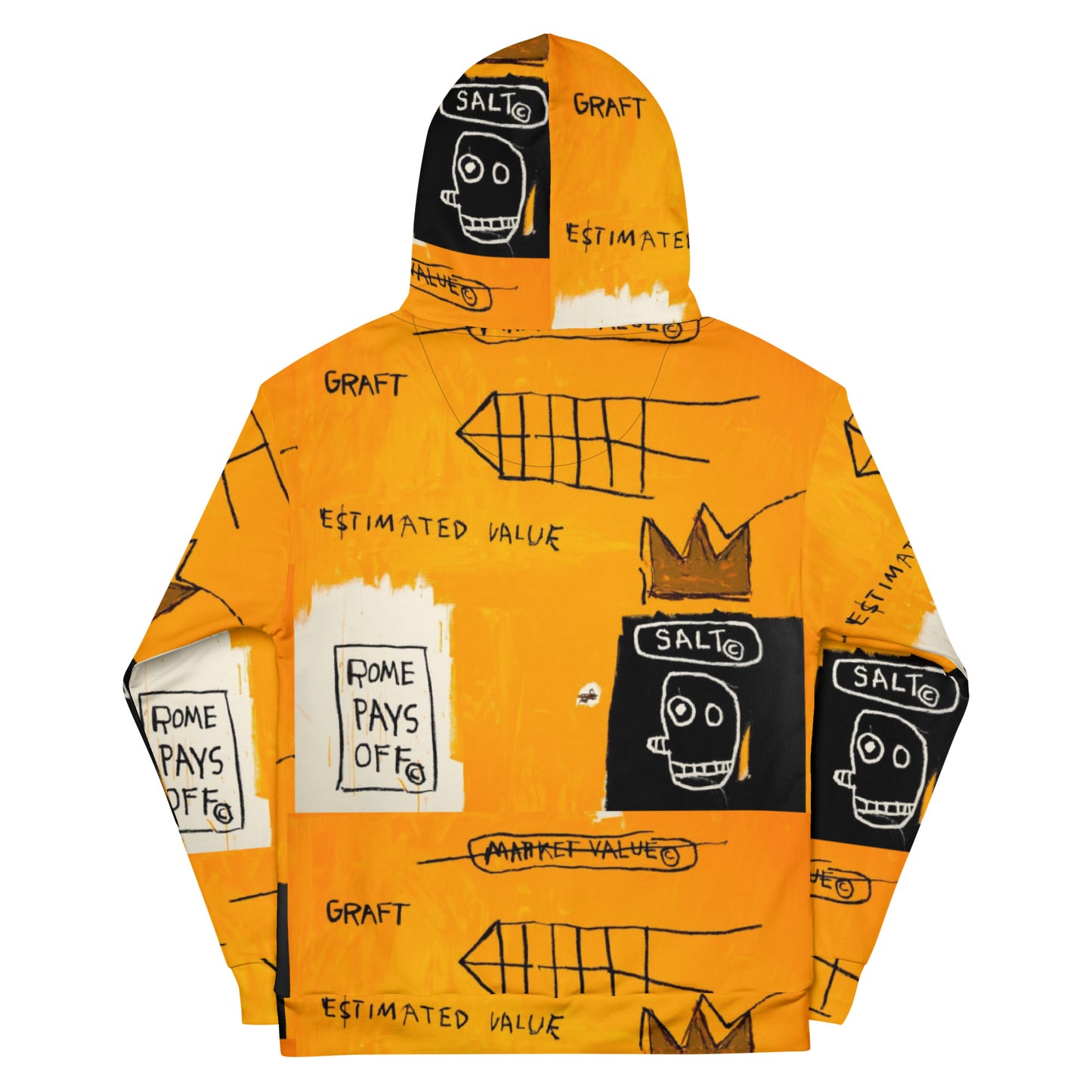 Jean-Michel Basquiat "Rome Pays Off" Artwork Printed Sweatshirt Orange Hoodie Scattered Streetwear