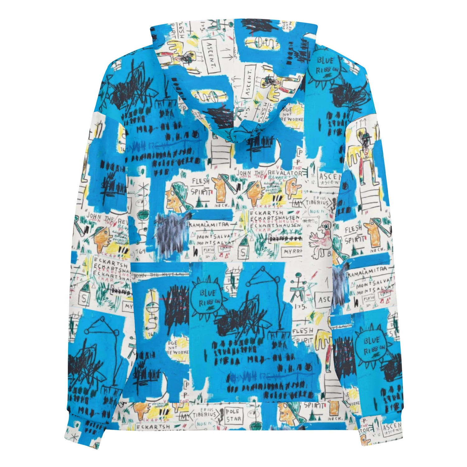 Jean-Michel Basquiat "Ascent" Artwork All Over Printed White and Blue Sweatshirt Hoodie Scattered Streetwear
