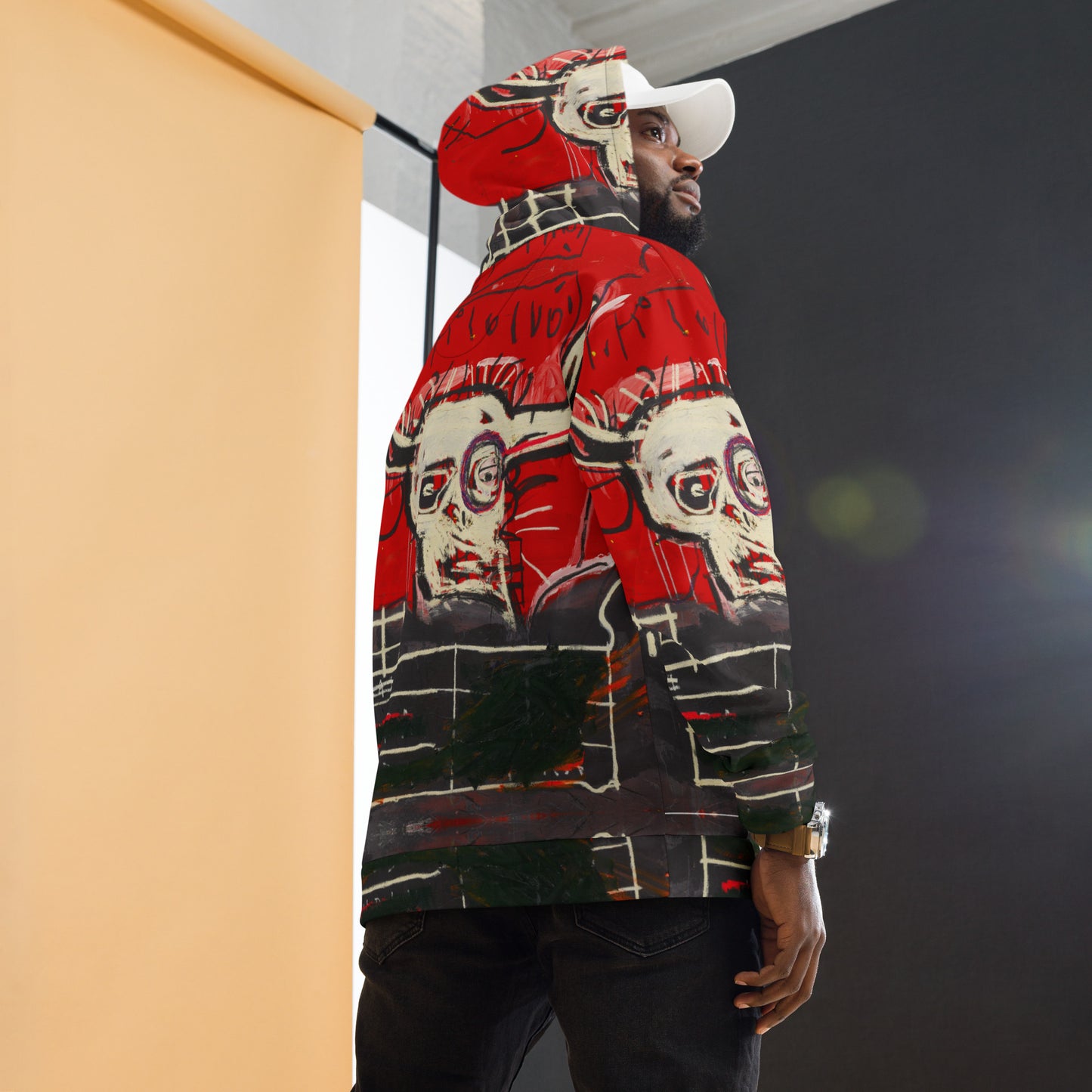 Jean-Michel Basquiat "Cabra" Artwork All Over Printed Red and Black Sweatshirt Hoodie Scattered Streetwear