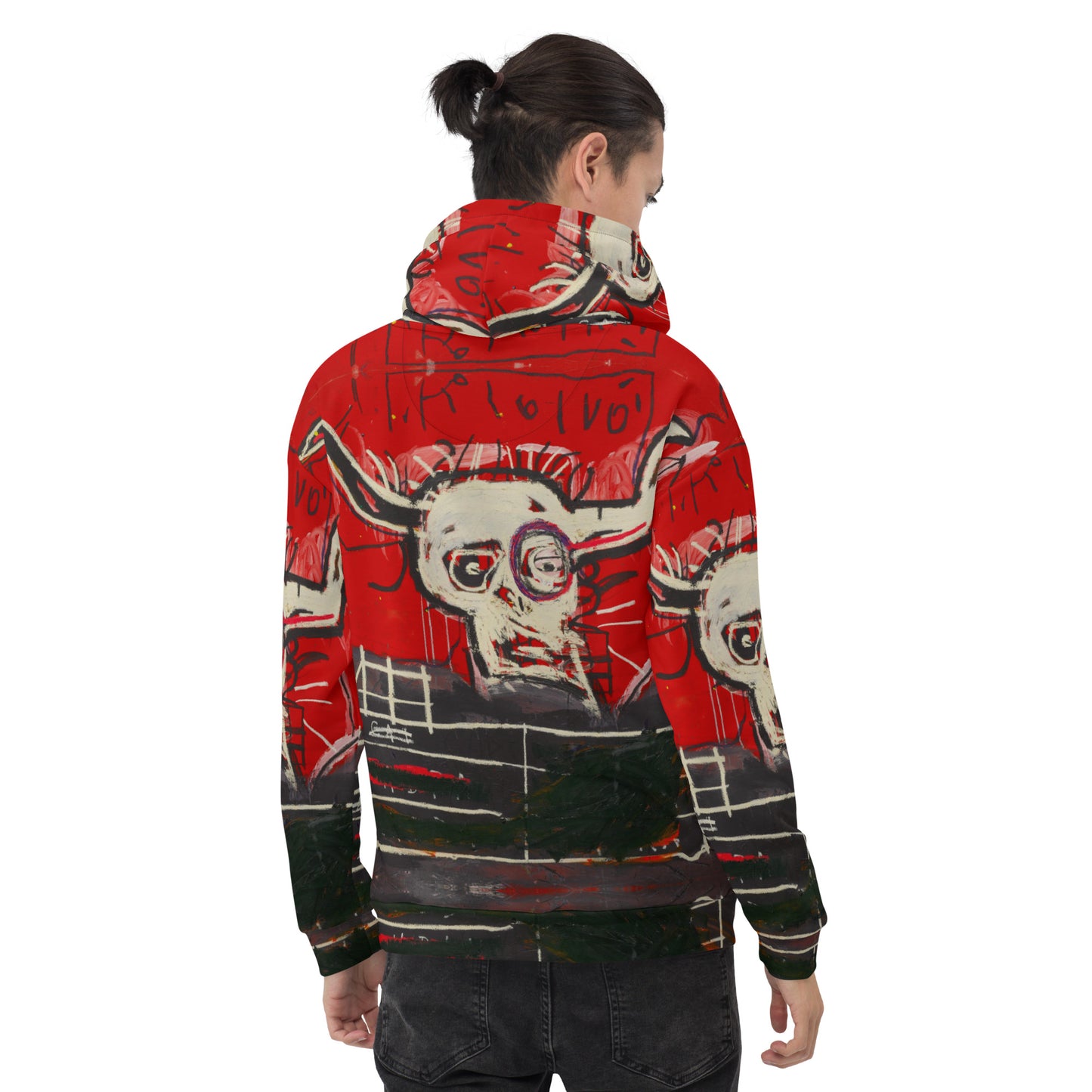 Jean-Michel Basquiat "Cabra" Artwork All Over Printed Red and Black Sweatshirt Hoodie Scattered Streetwear