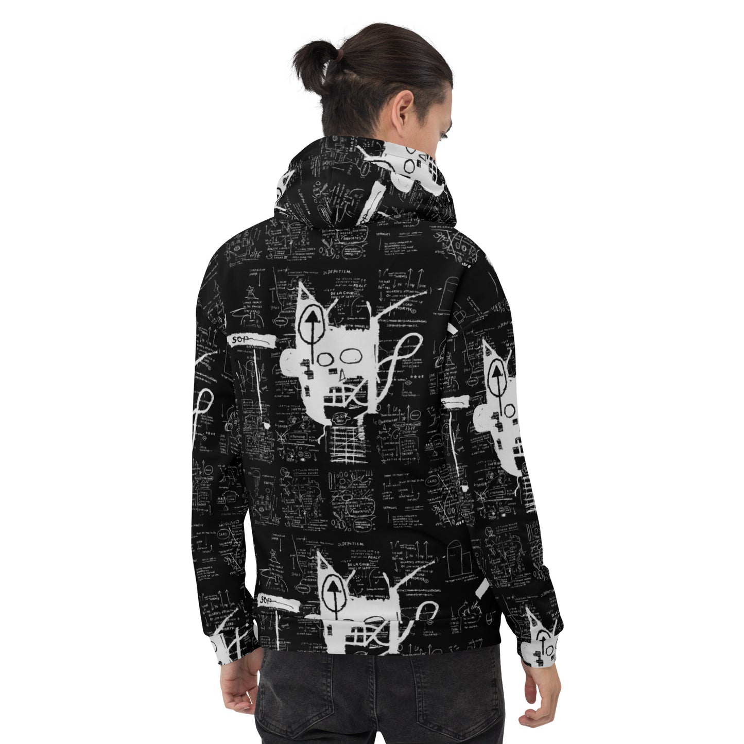 Jean-Michel Basquiat "Untitled" Artwork All Over Printed Black and White Sweatshirt Hoodie Scattered Streetwear