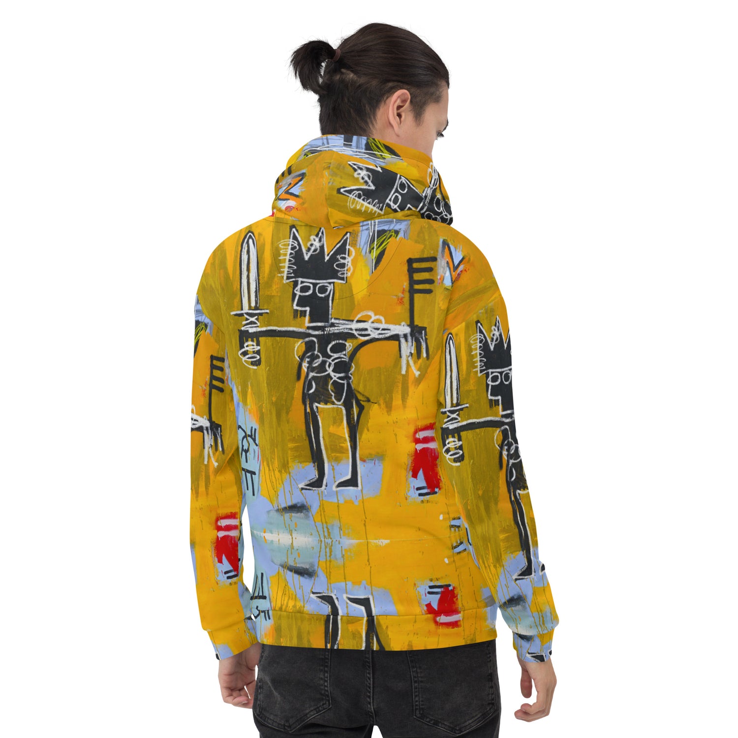 Jean-Michel Basquiat "Julius Caesar on Gold" Artwork All Over Printed Yellow Sweatshirt Hoodie Scattered Streetwear