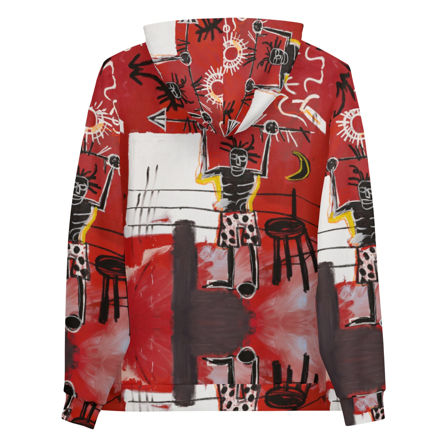 Jean-Michel Basquiat "The Ring" Artwork All Over Printed Red and Black Sweatshirt Hoodie Scattered Streetwear