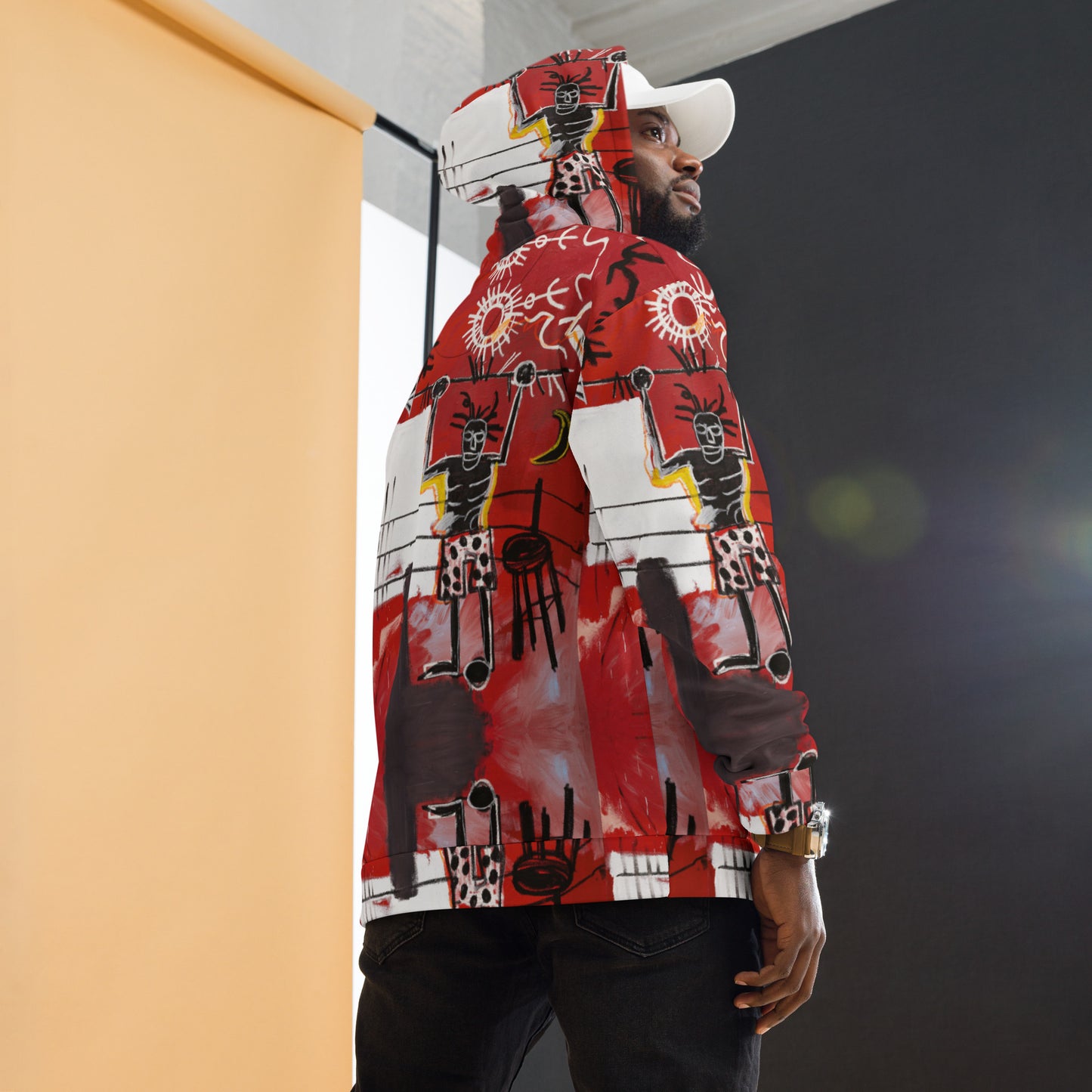 Jean-Michel Basquiat "The Ring" Artwork All Over Printed Red and Black Sweatshirt Hoodie Scattered Streetwear