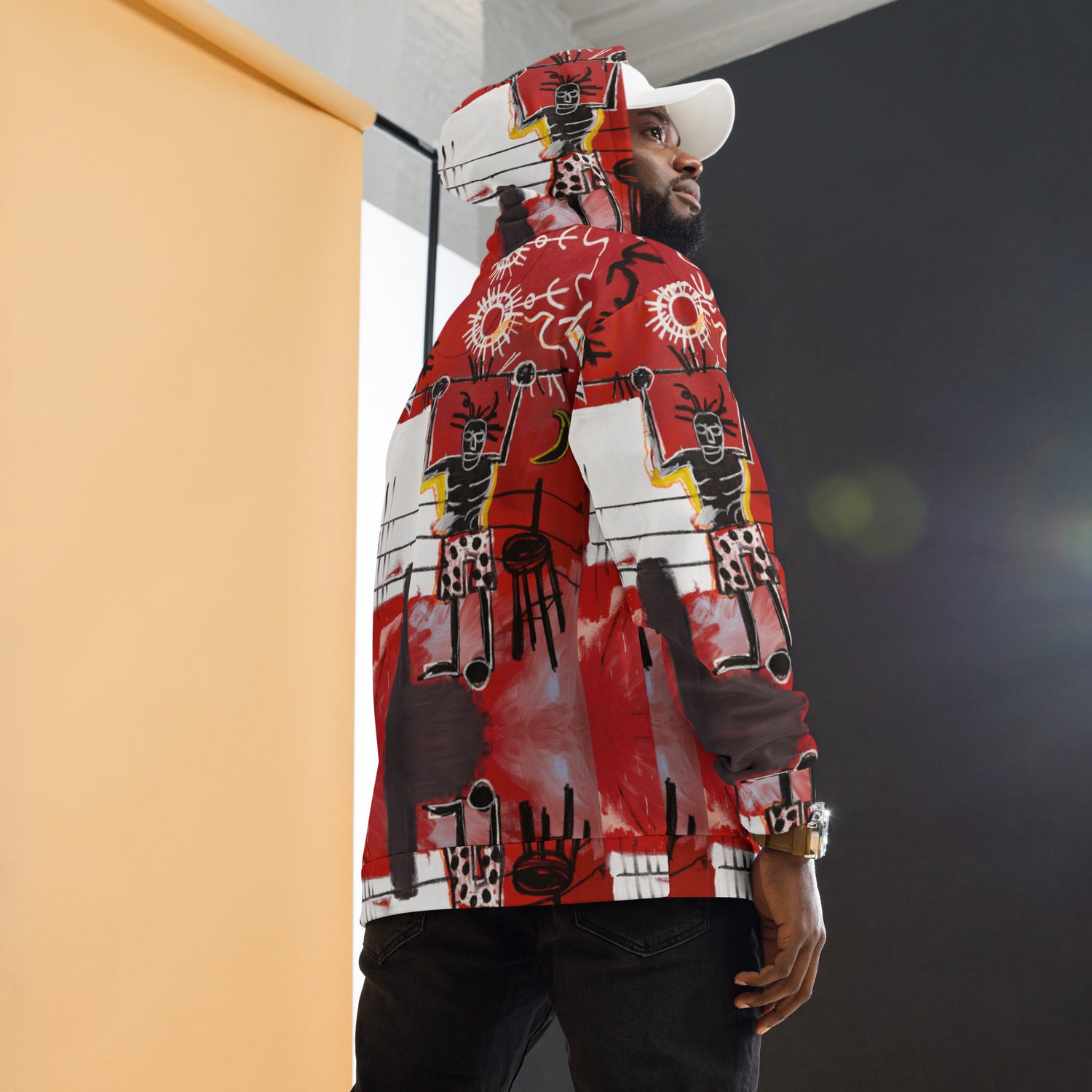 Jean-Michel Basquiat "The Ring" Artwork All Over Printed Red and Black Sweatshirt Hoodie Scattered Streetwear