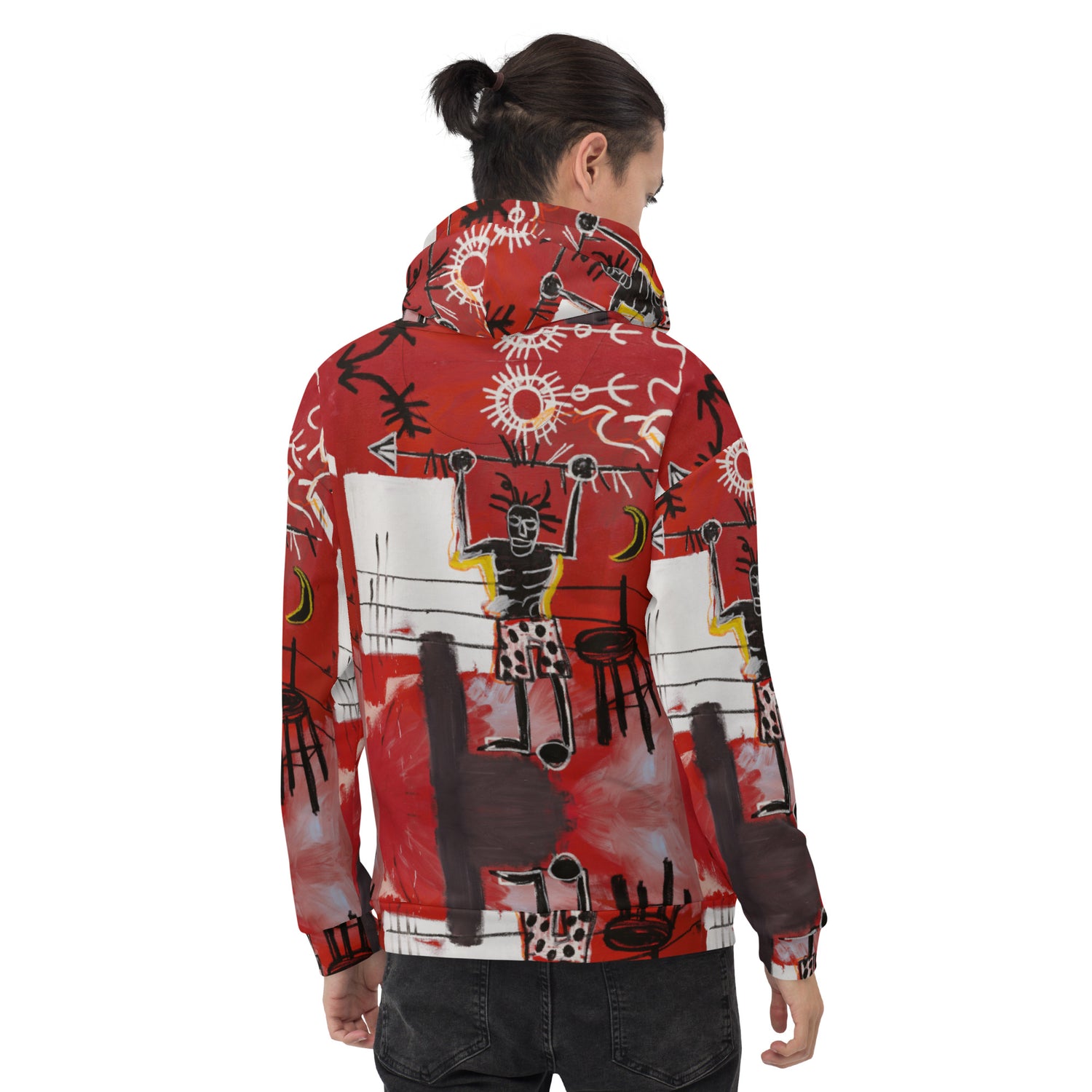 Jean-Michel Basquiat "The Ring" Artwork All Over Printed Red and Black Sweatshirt Hoodie Scattered Streetwear