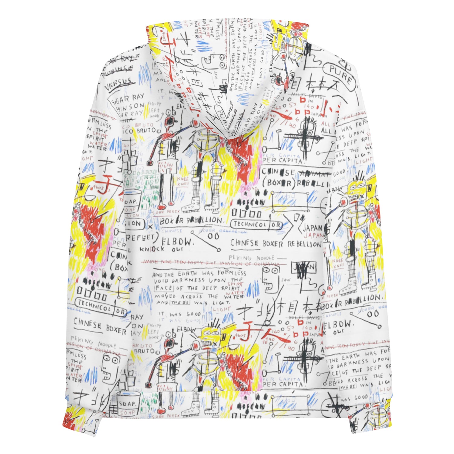 Jean-Michel Basquiat "Boxer Rebellion" Artwork All Over Printed White Sweatshirt Hoodie Scattered Streetwear