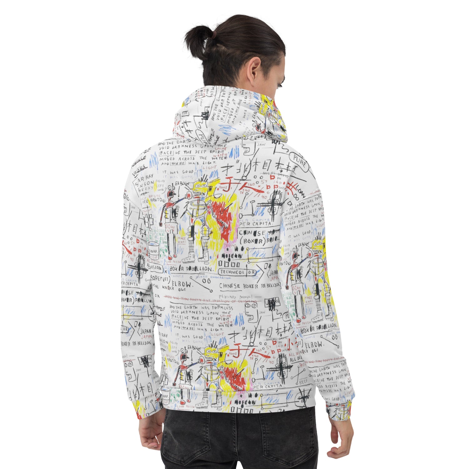 Jean-Michel Basquiat "Boxer Rebellion" Artwork All Over Printed White Sweatshirt Hoodie Scattered Streetwear